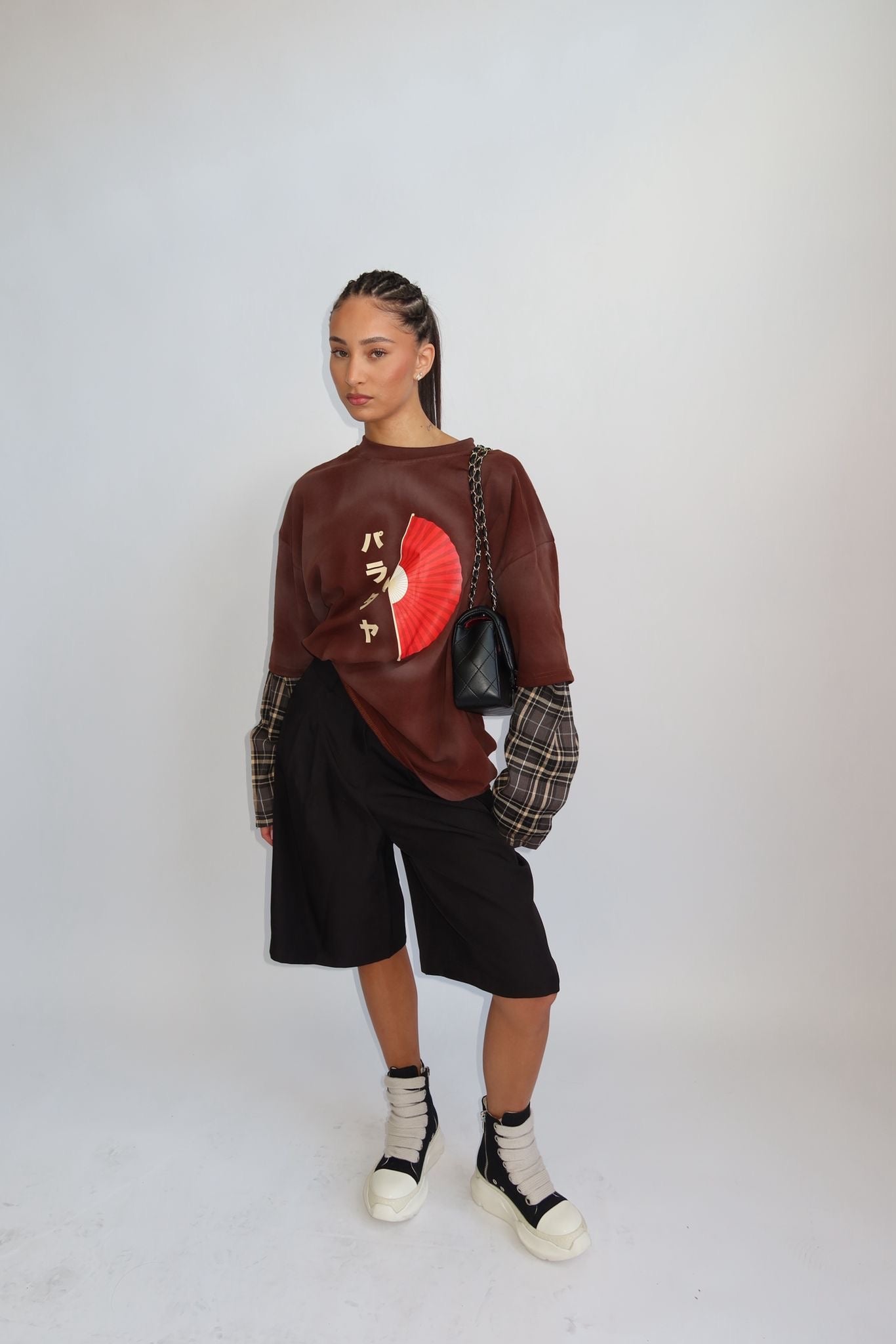 CHECKED SLEEVES SHIRT BROWN