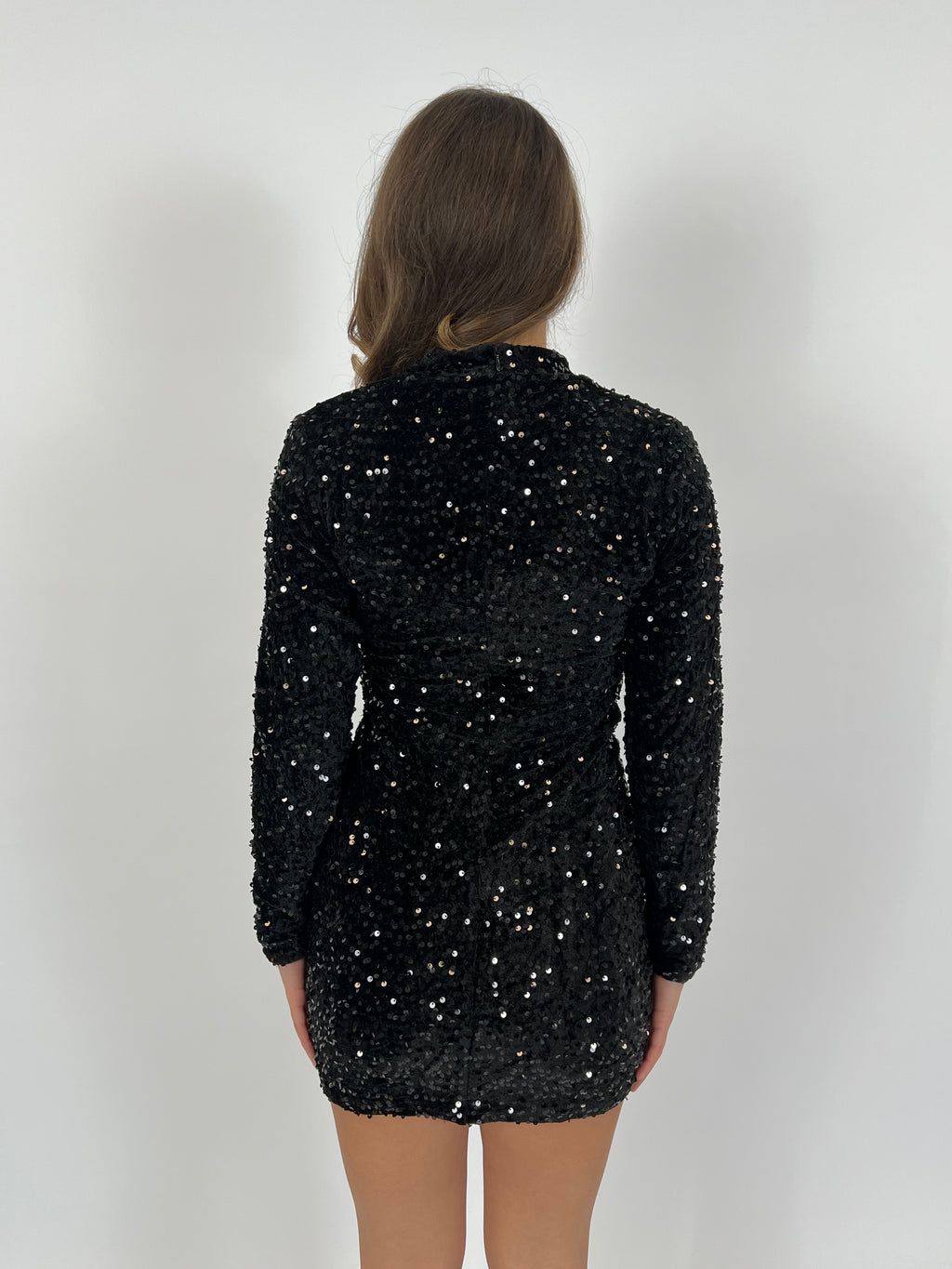 HIGH NECK VELVET SPARKLE DRESS BLACK