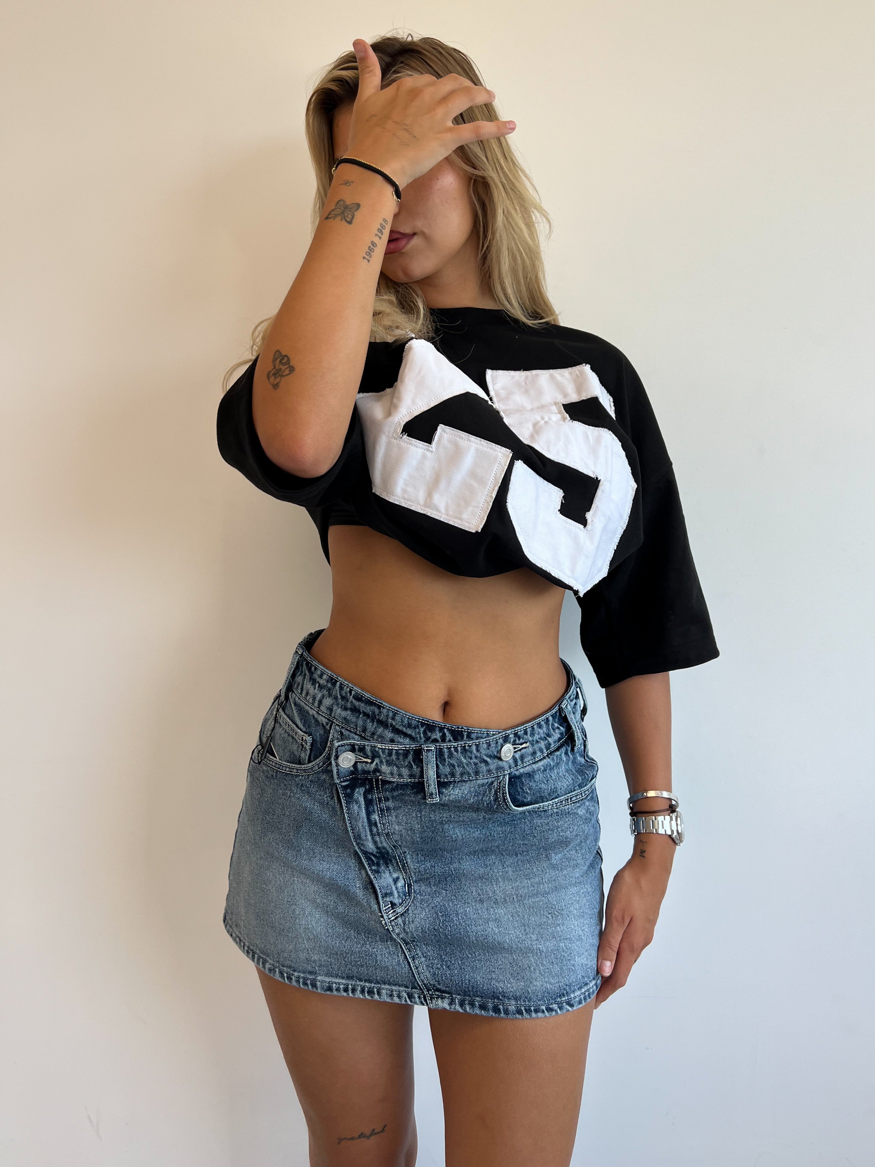 CROSS WAIST DENIM SKORT MEDIUM BLUE