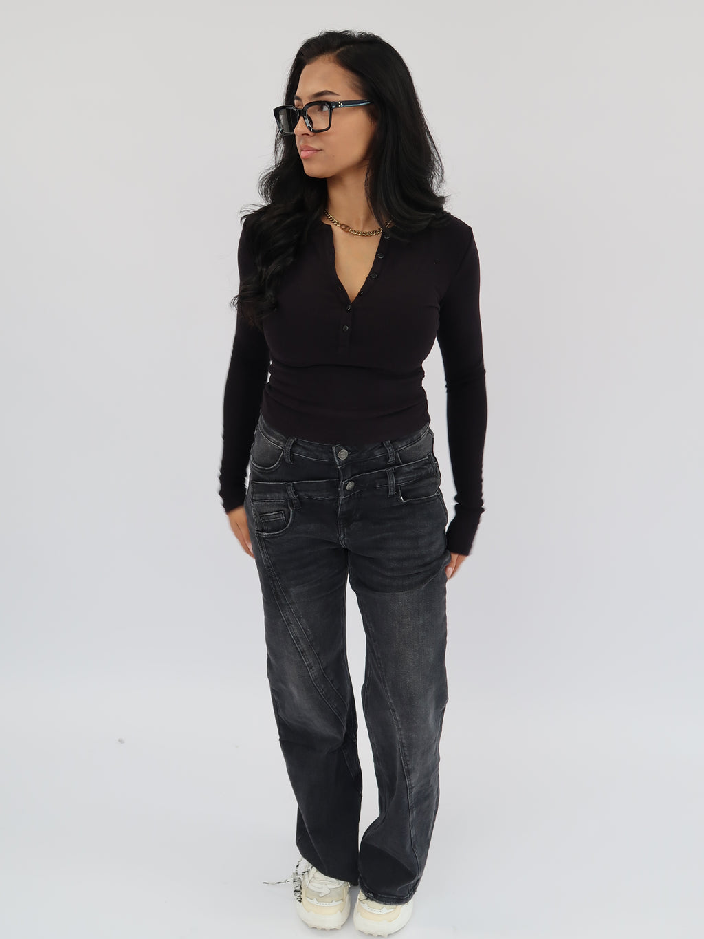 DOUBLE WAIST STRETCH JEANS BLACK WASH