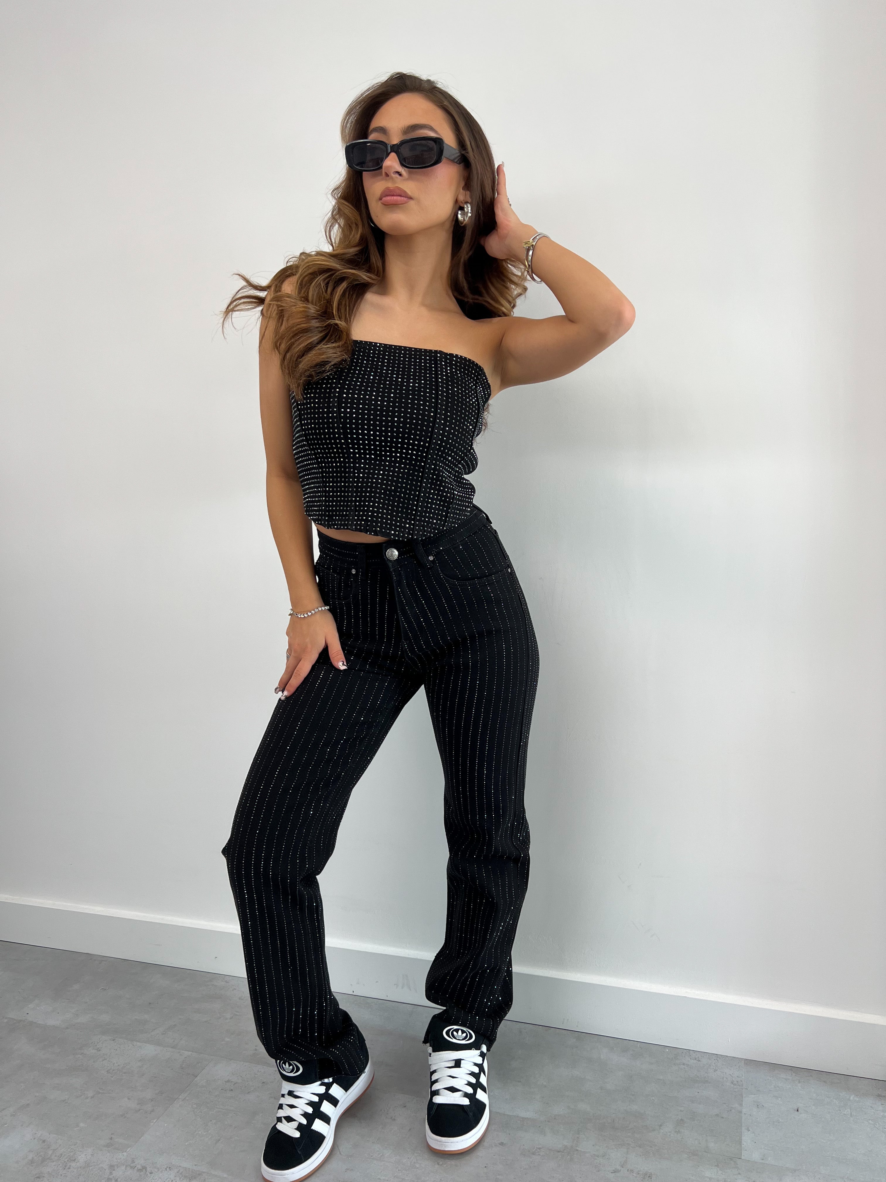 RHINESTONE STRETCH CORSET BLACK