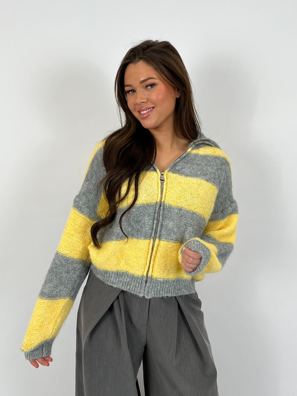 ZIP KNIT GREY/YELLOW