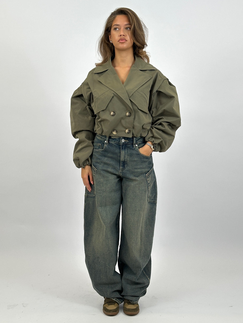 CROPPED PUFFY TRENCH ARMY
