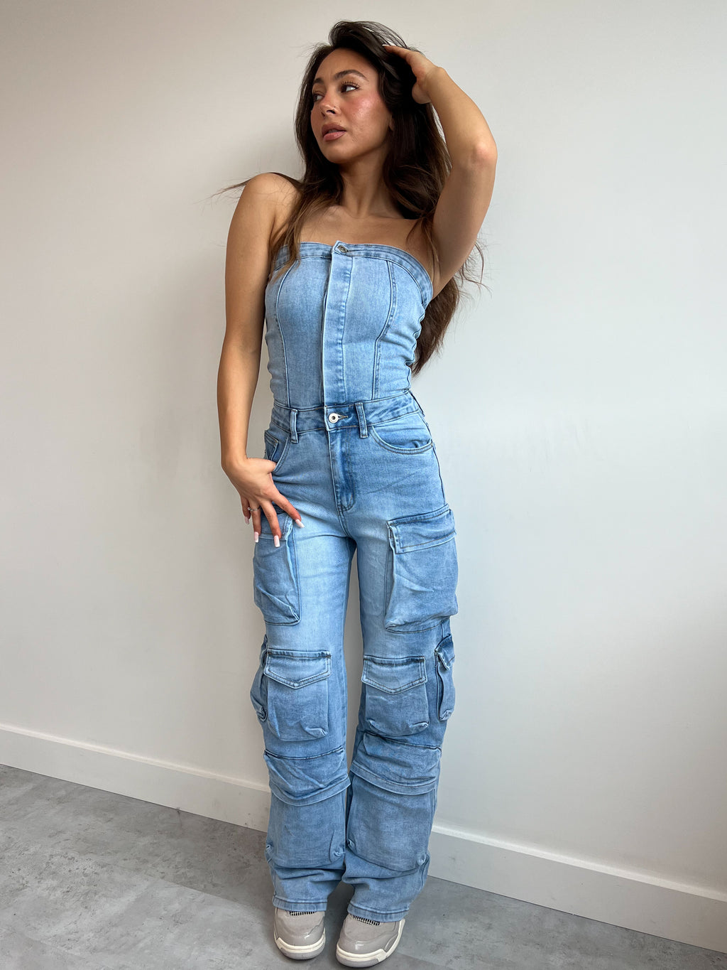 ATTICO-INSPIRIERTER STRETCH-JUMPSUIT BLAU