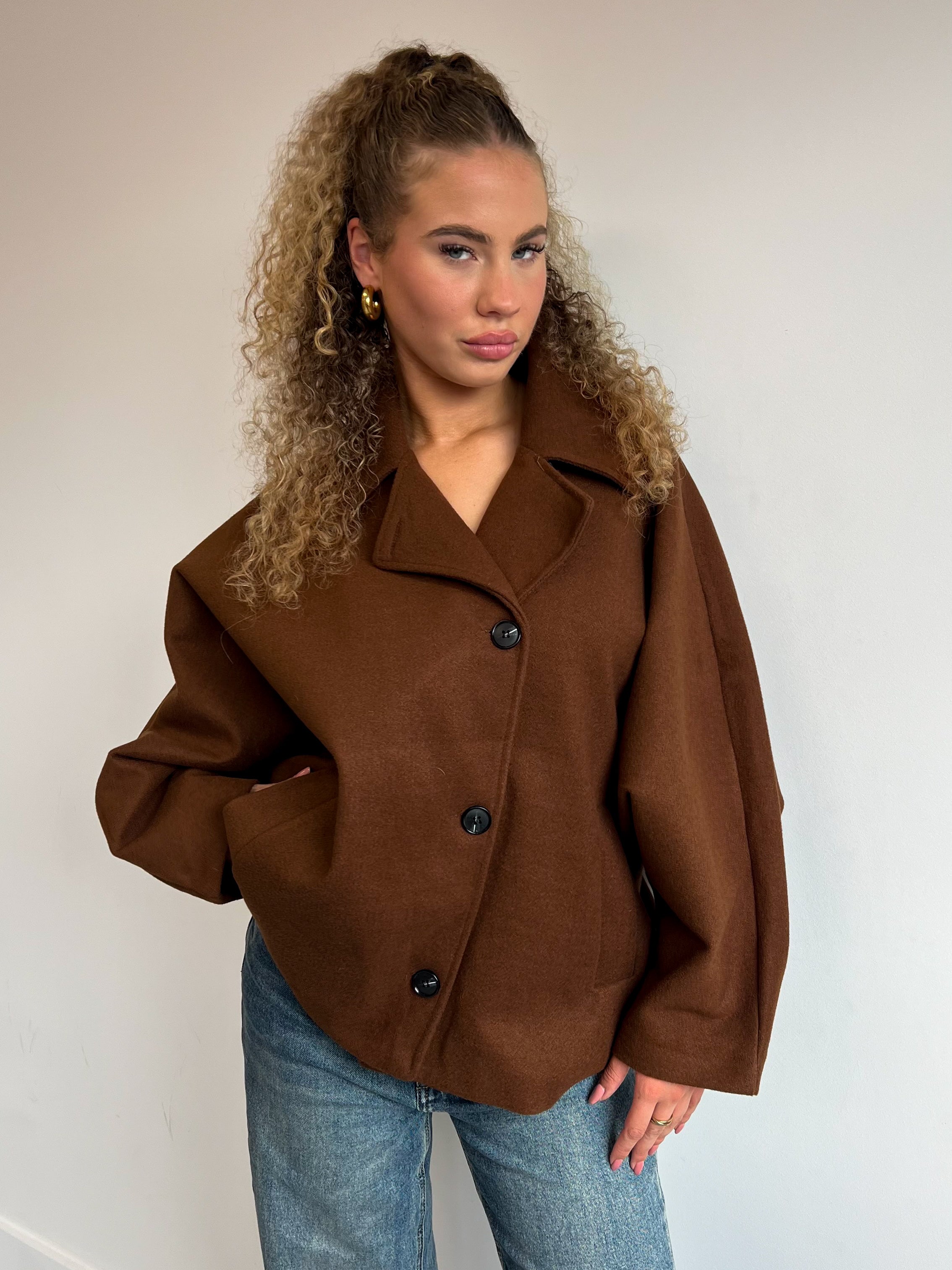 BUTTON LOOSE FIT COAT BROWN