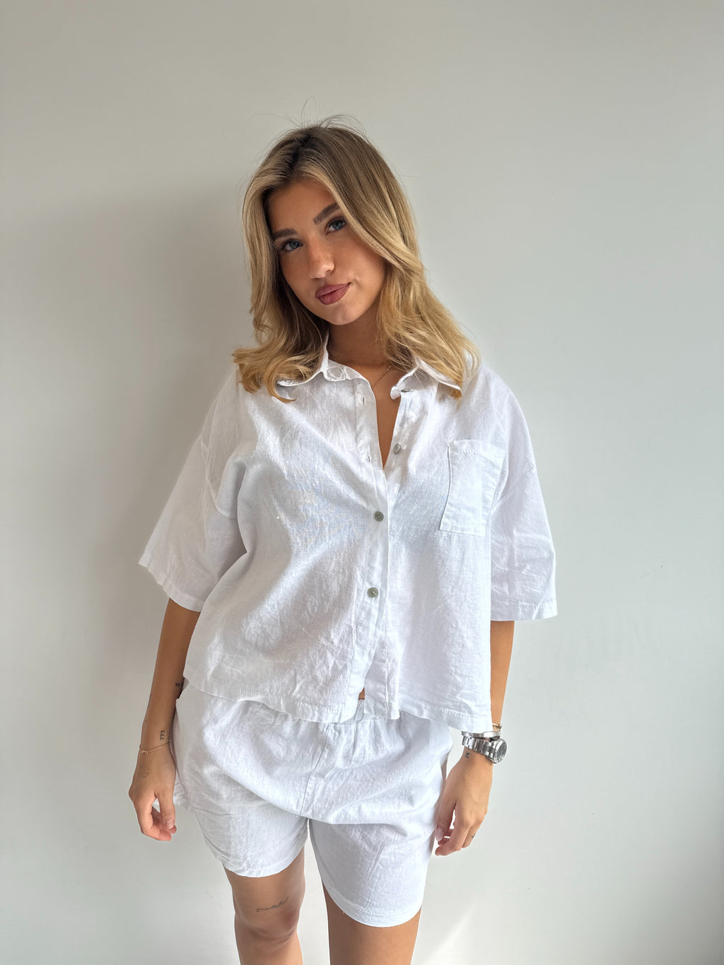 SHORT LINEN SET WHITE