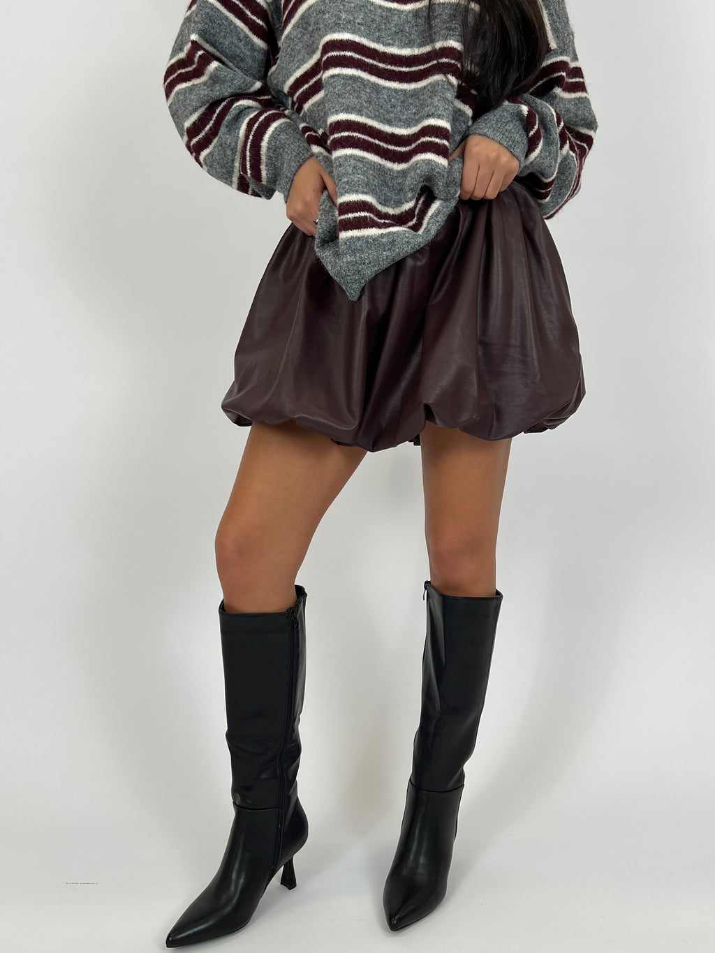 LEATHER PUFFY SKIRT BORDEAUX