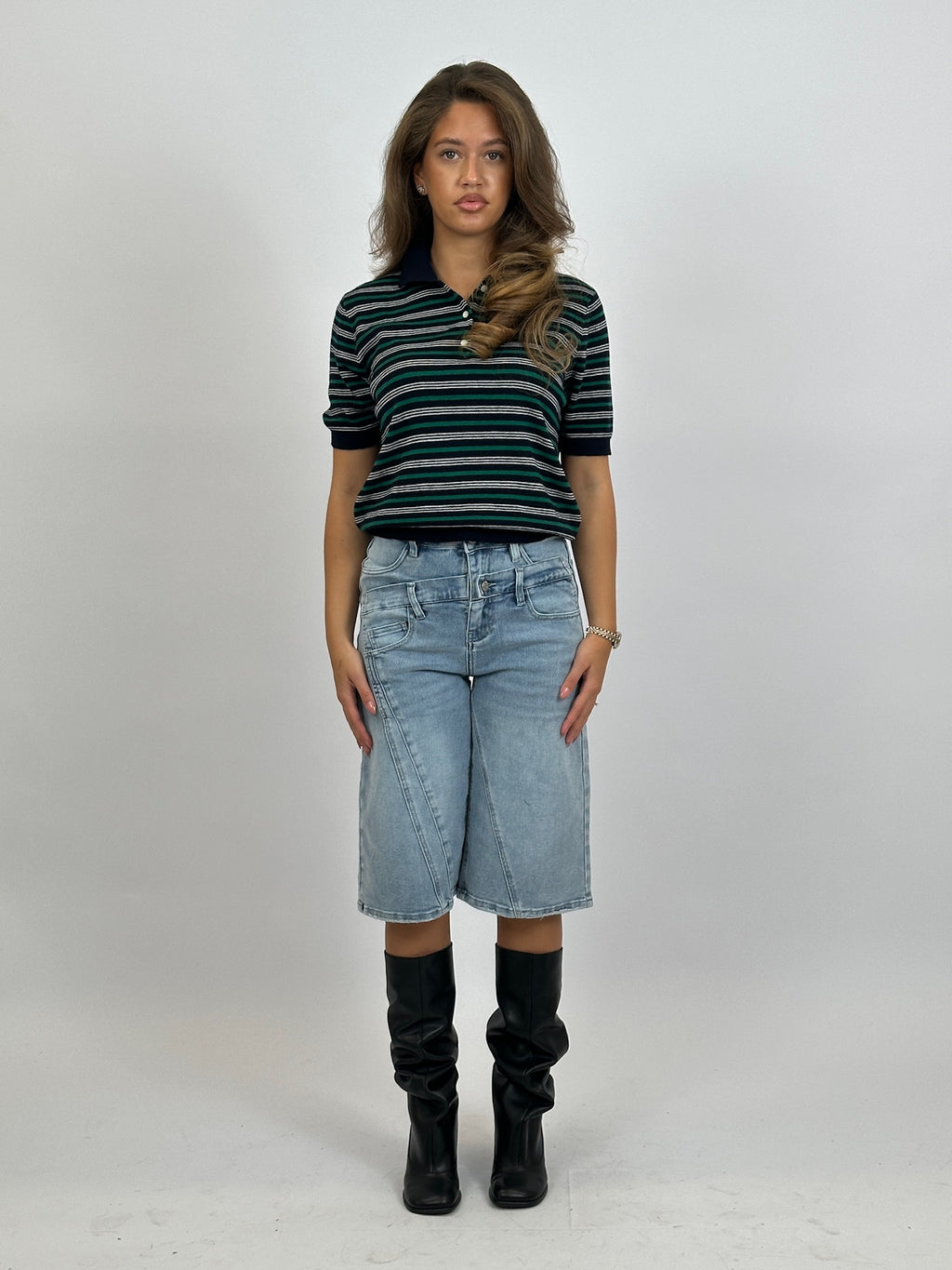 KNIT STRIPED POLO NAVY