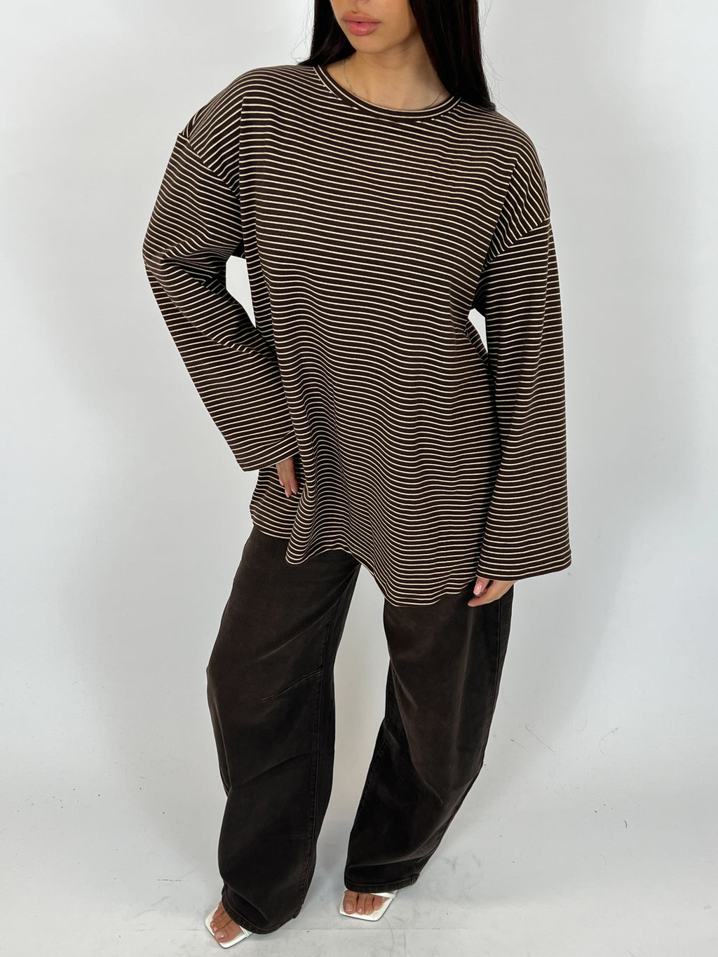 ULTRA SOFT STRIPED LONGSLEEVE CHOCO/WHITE