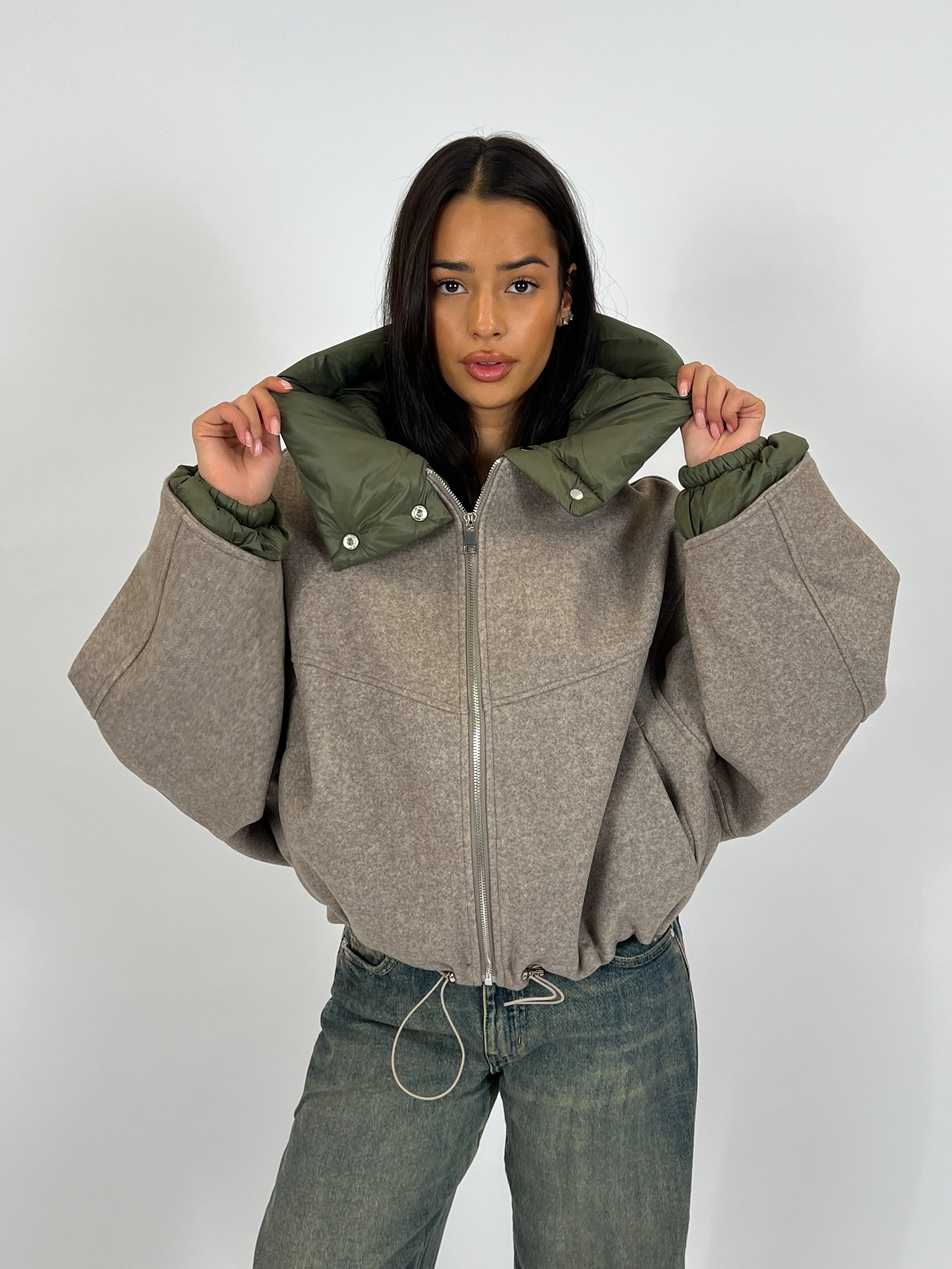 DINA PUFFER TAUPE/GREEN