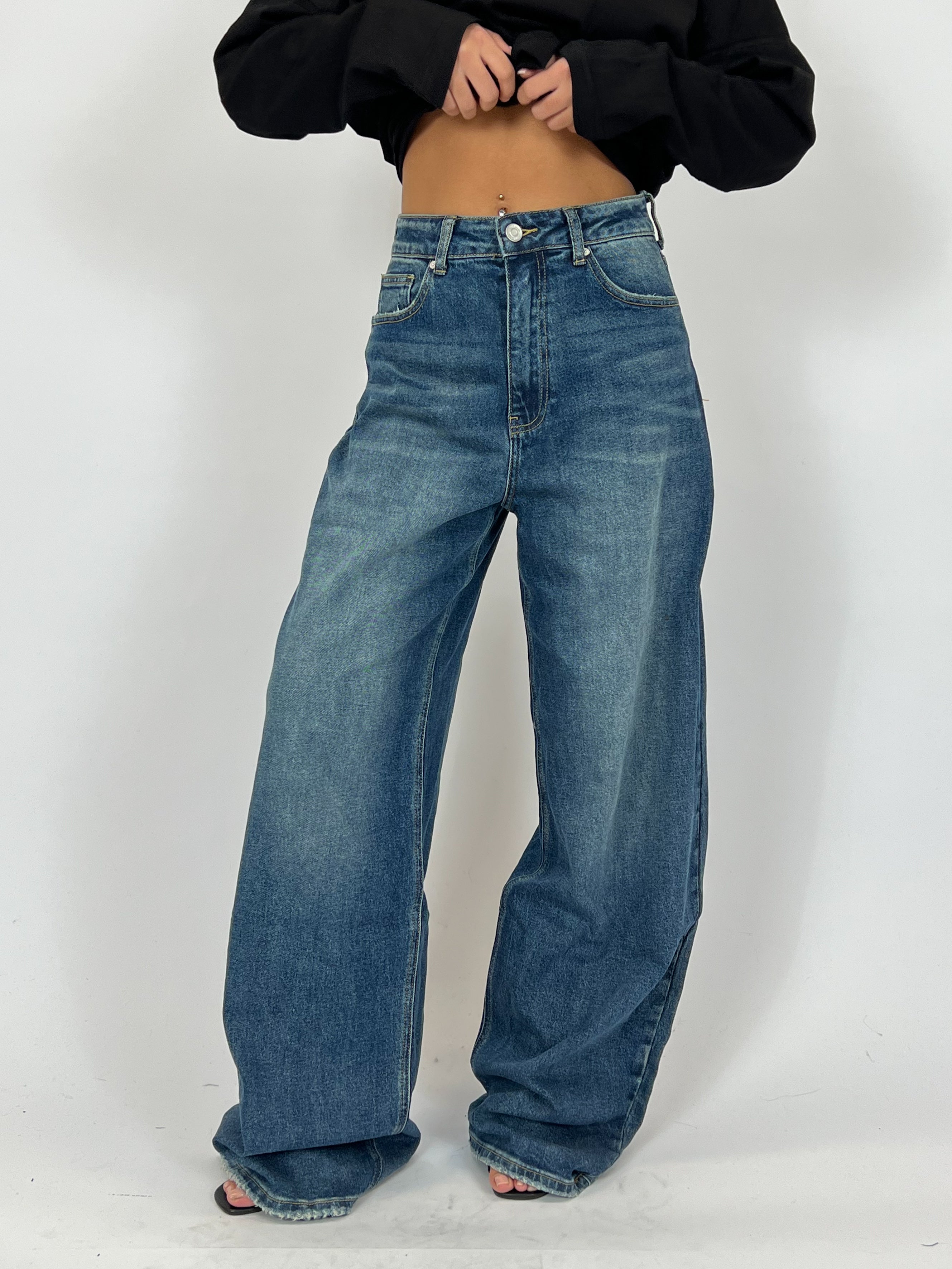 BAGGY STRETCH WIDE LEG DARK BLUE