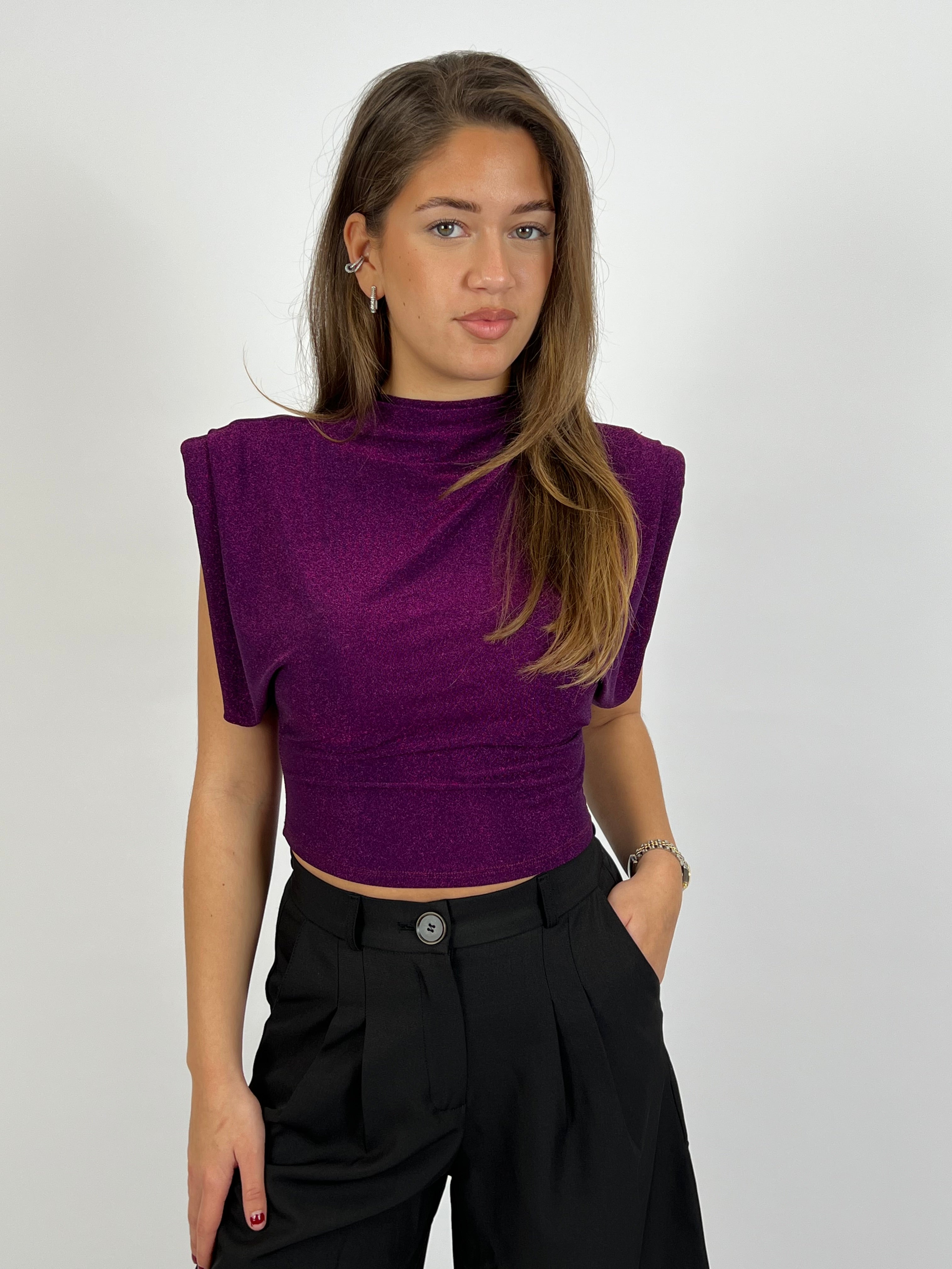 PADDED LUREX TOP PURPLE
