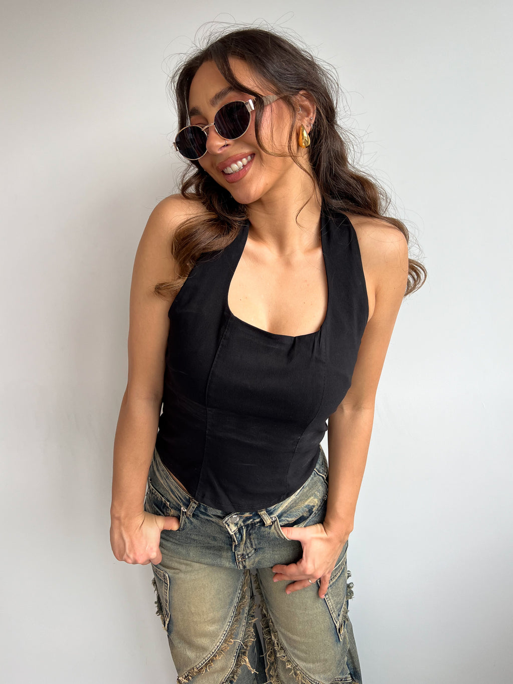 HALTER OPEN BACK TOP BLACK