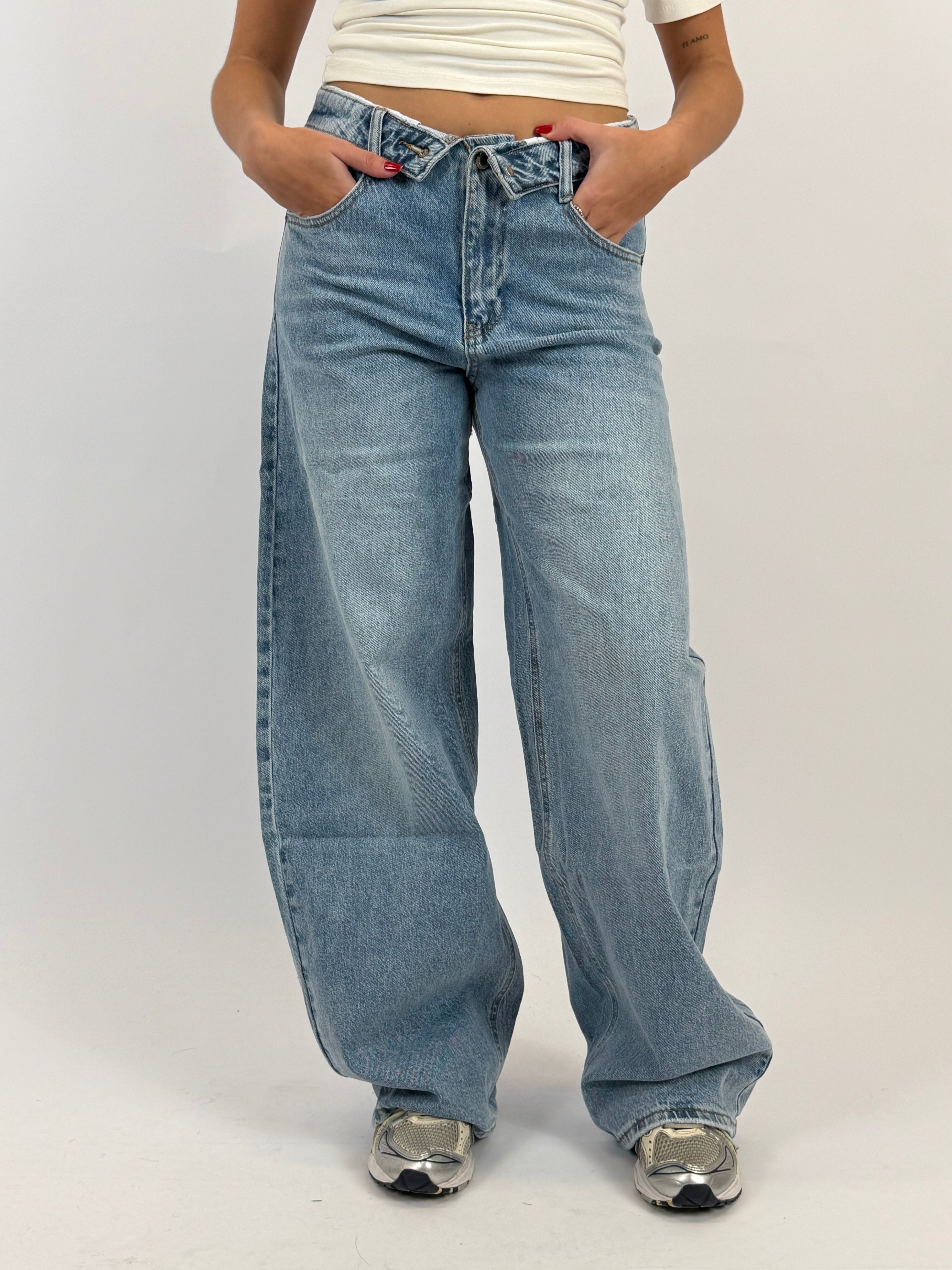FOLDED WAIST JEANS MID BLUE