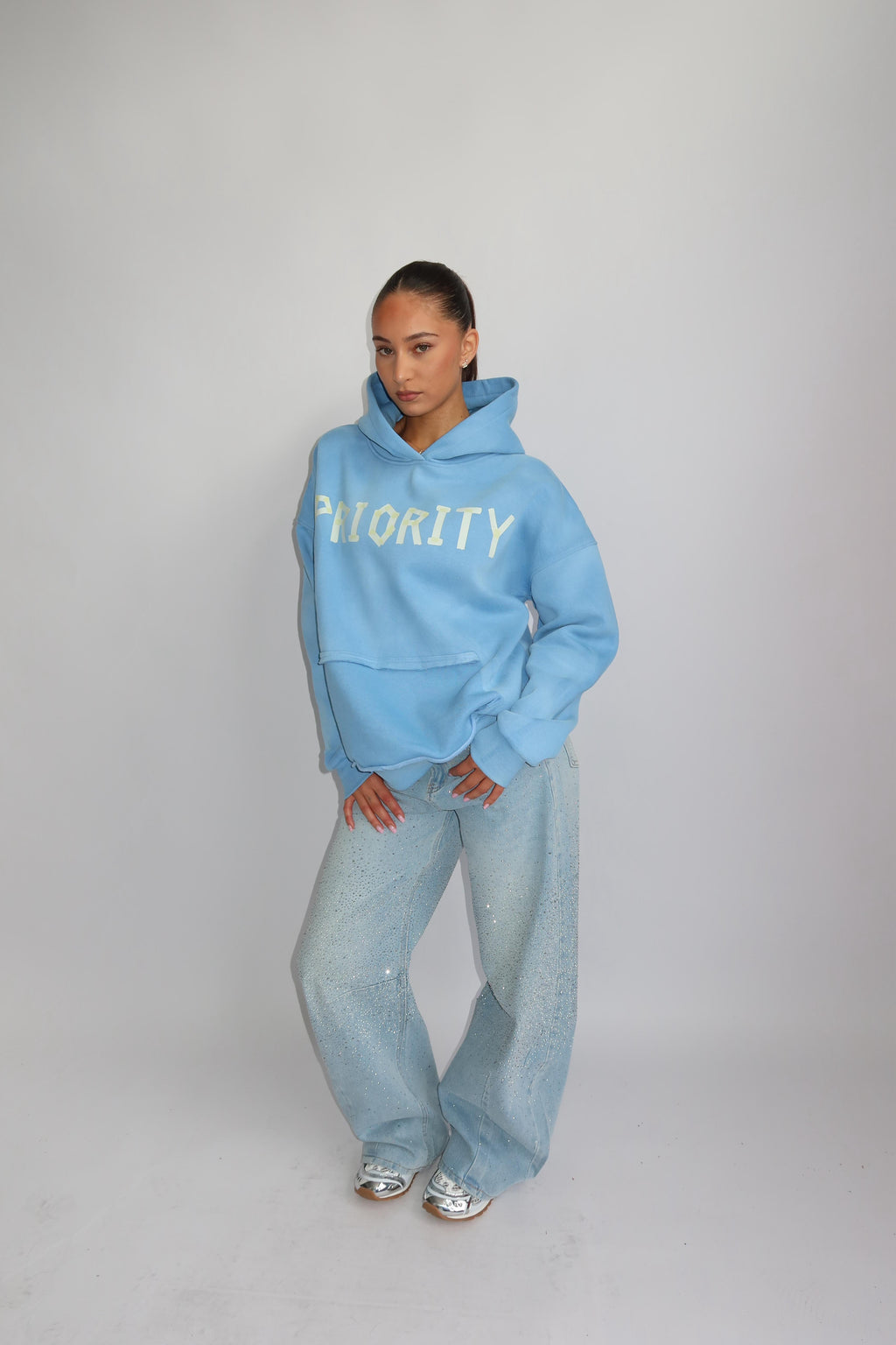 PRIORITY WASHED TAPE HOODIE BLUE