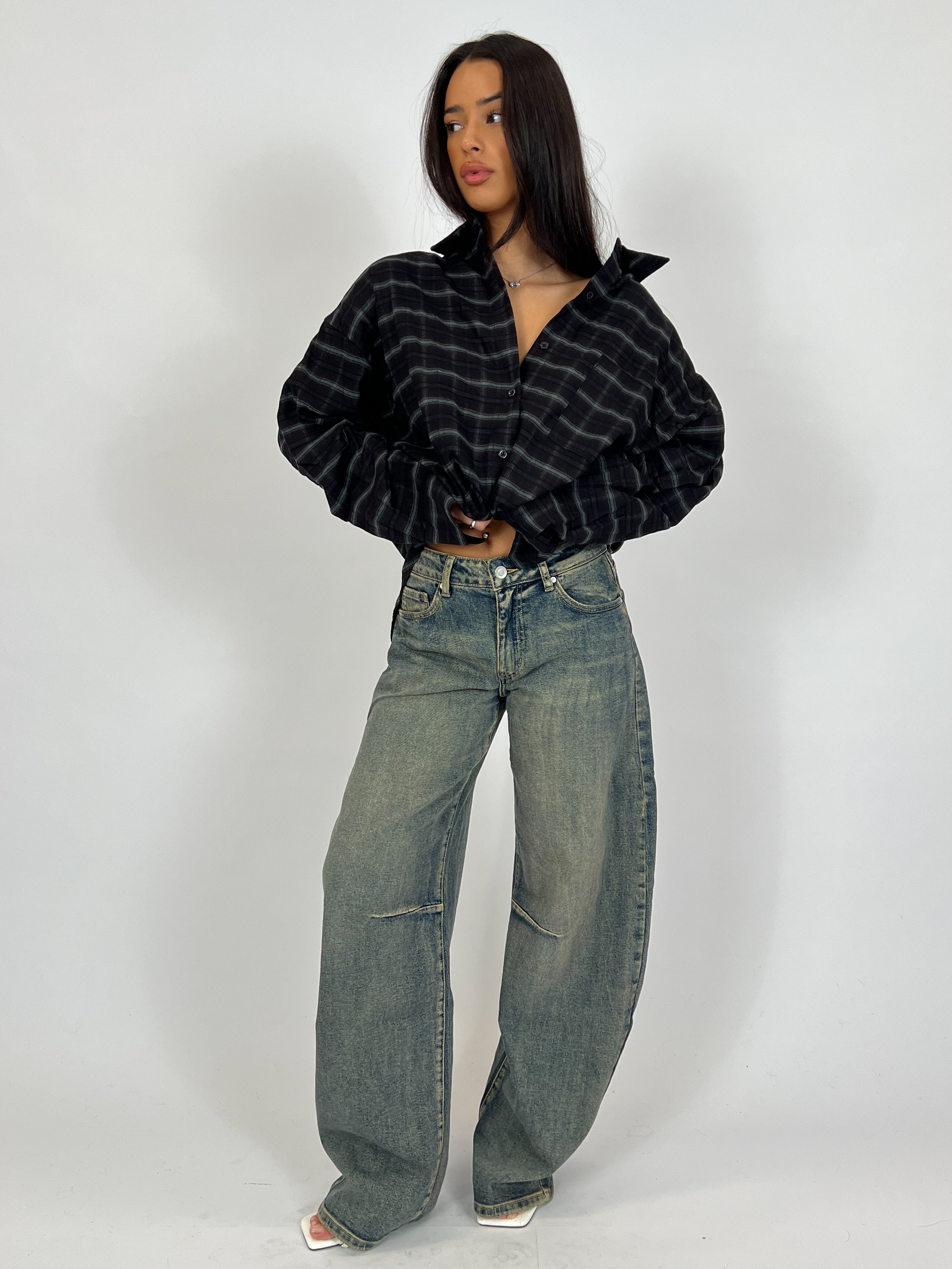 VINTAGE BLUE BARREL STRETCH JEANS