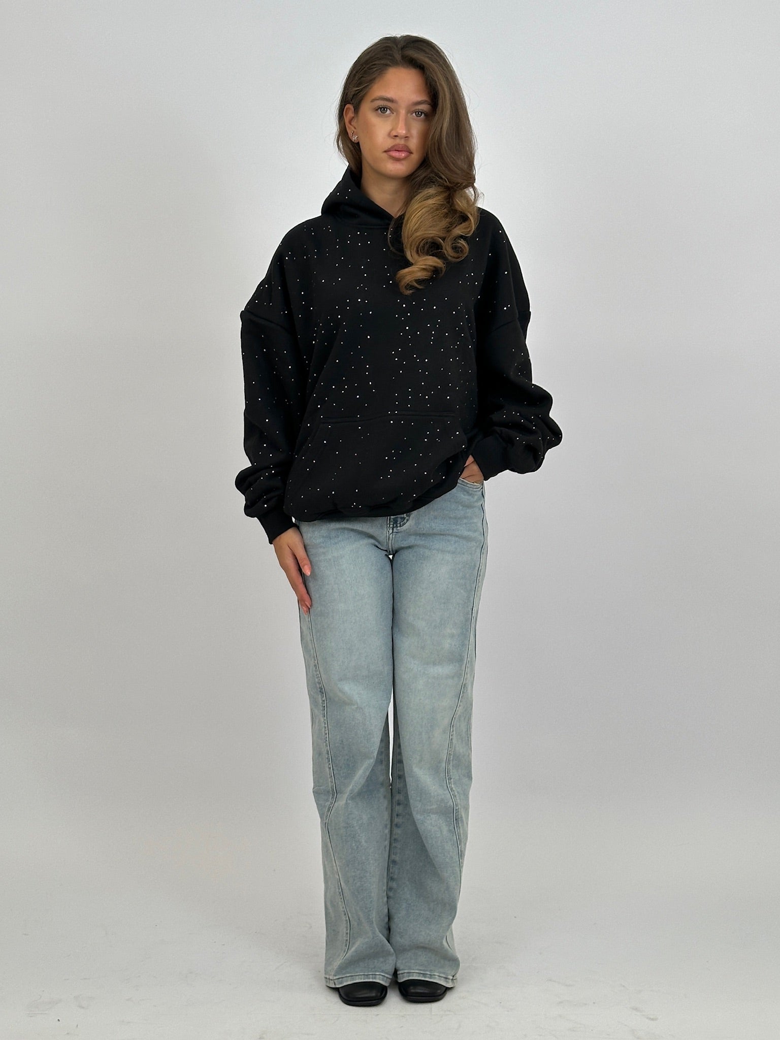 RHINESTONE HOODIE BLACK
