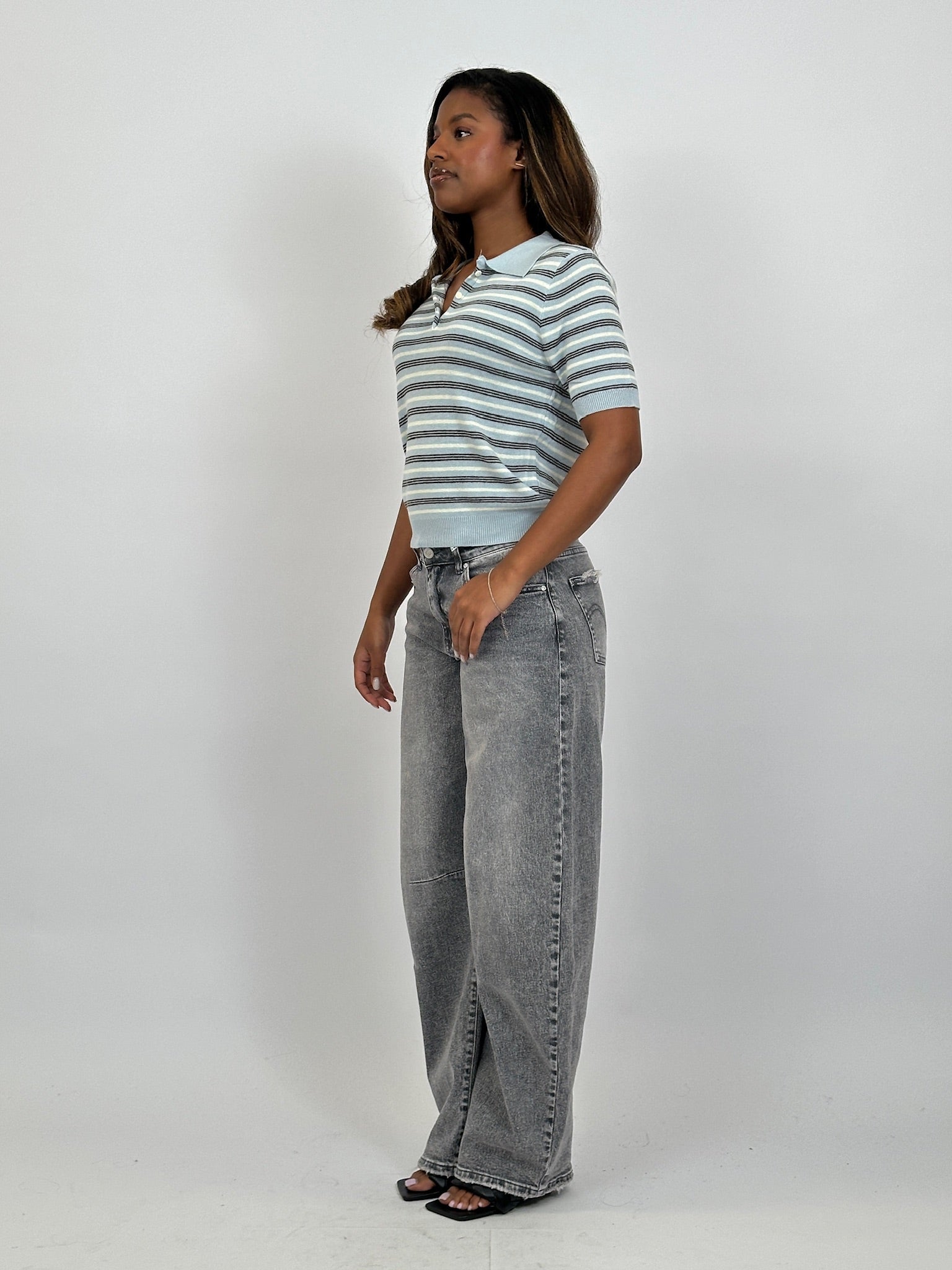 KNIT STRIPED POLO BABYBLUE