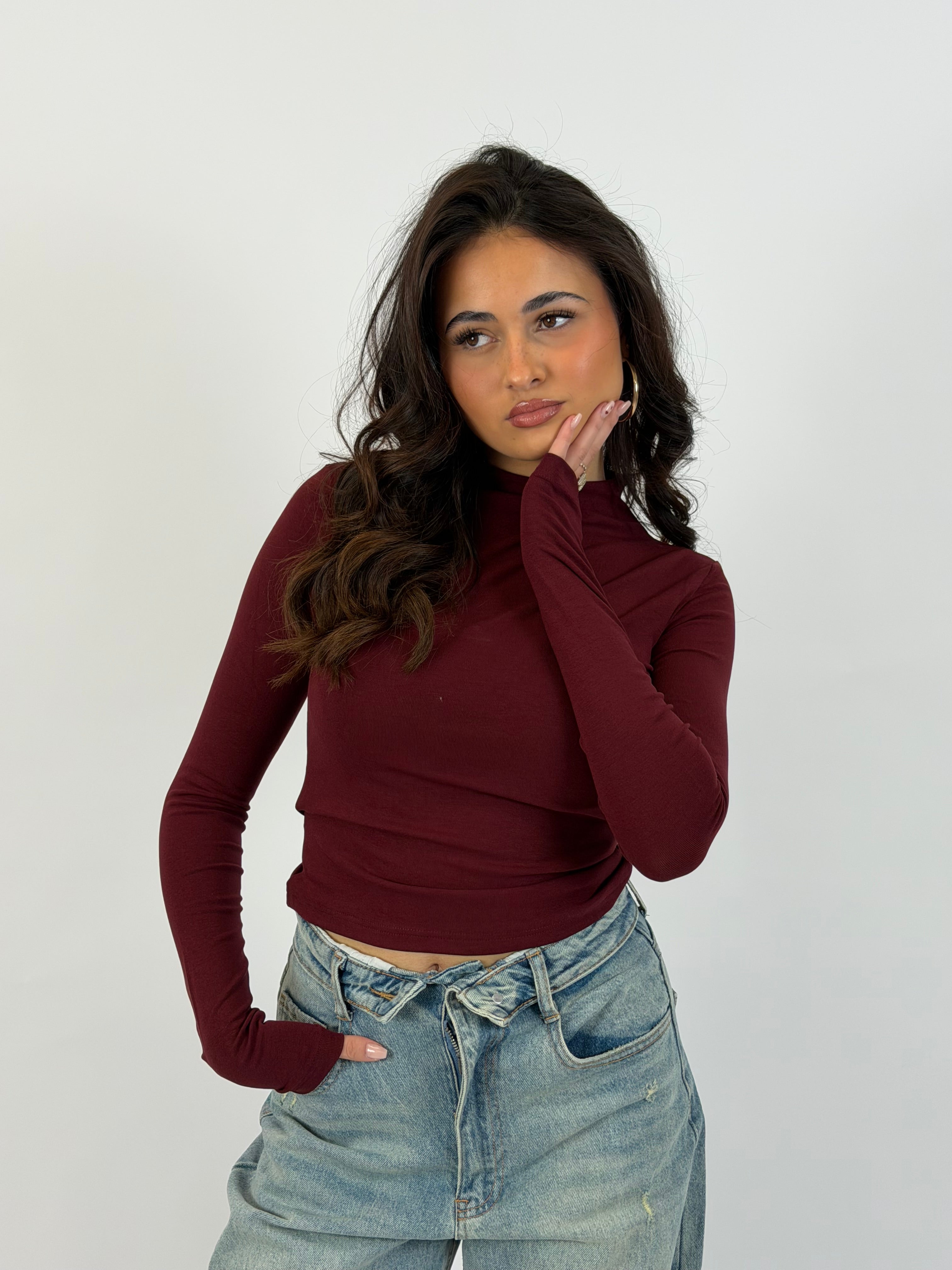 JANE HIGH NECK TOP BORDEAUX