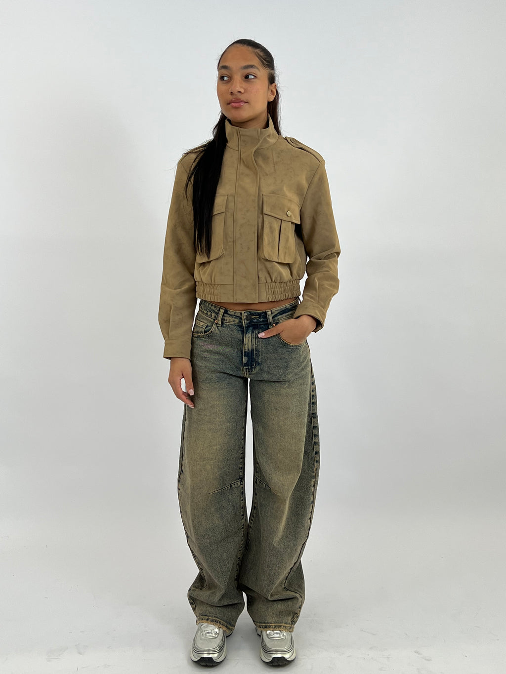 VINTAGE BROWN BARREL STRETCH JEANS