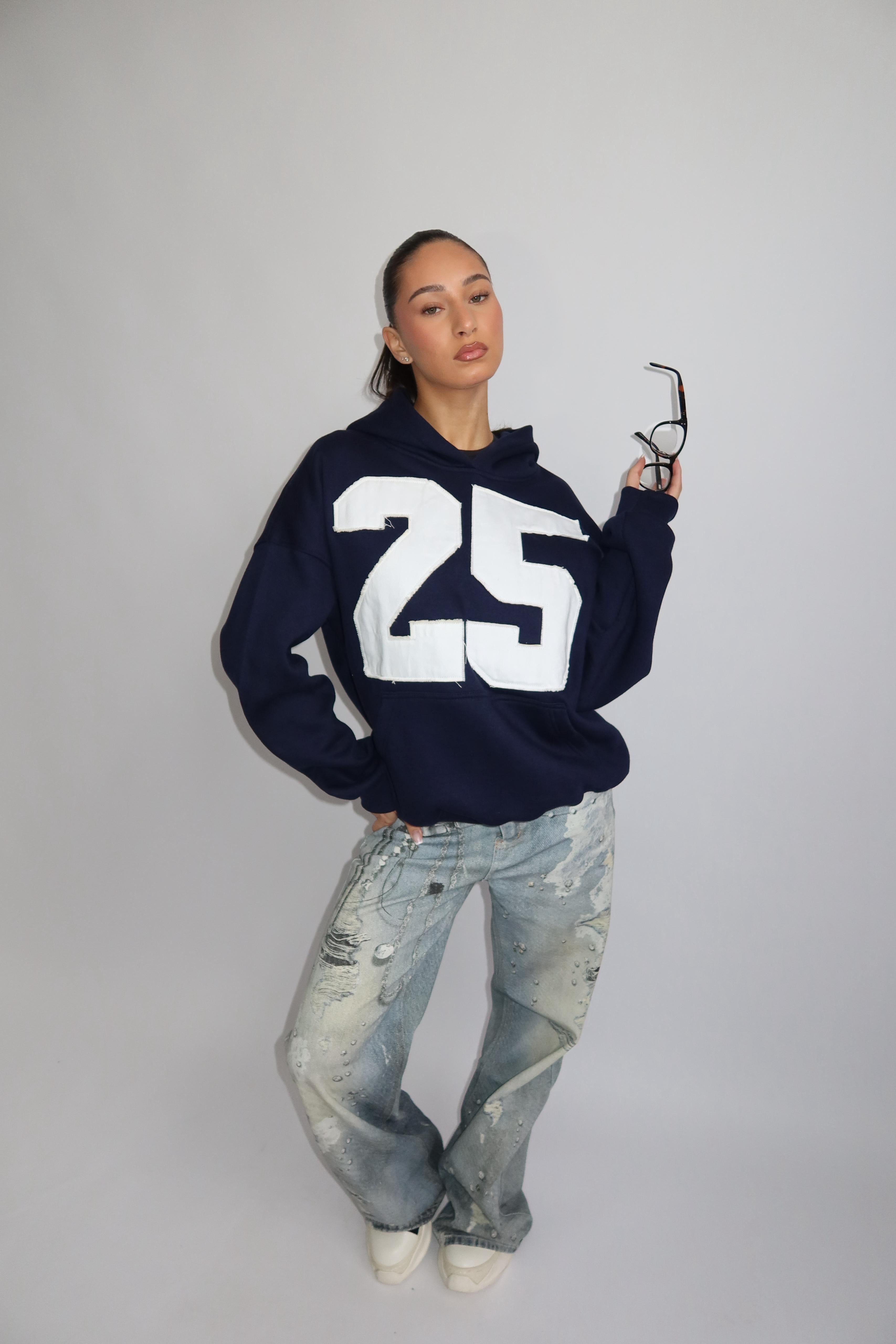 25 ICONIC HOODIE NAVY/WHITE