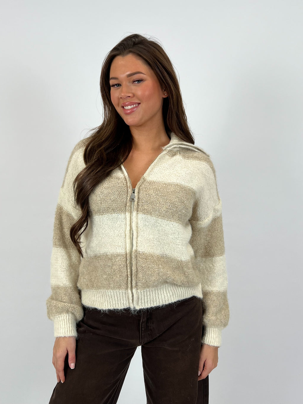 ZIP KNIT TAUPE/BEIGE