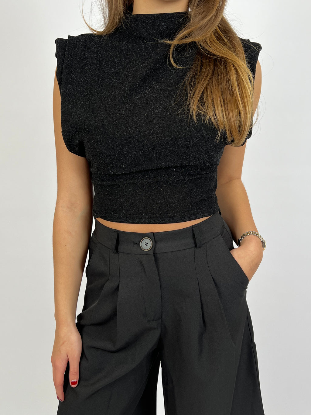 PADDED LUREX TOP BLACK