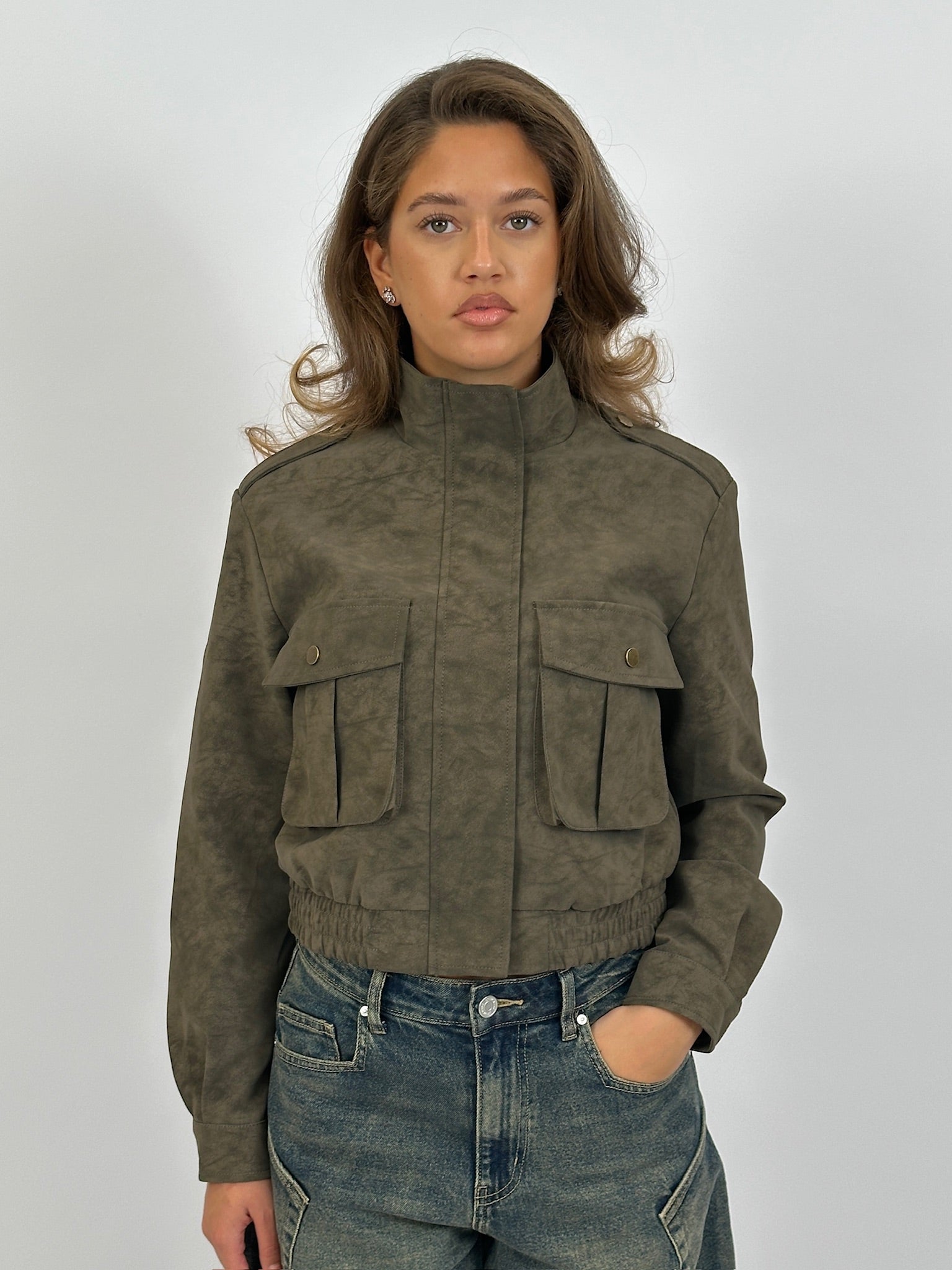 SUÈDE LOOK BOMBER JACKET ARMY