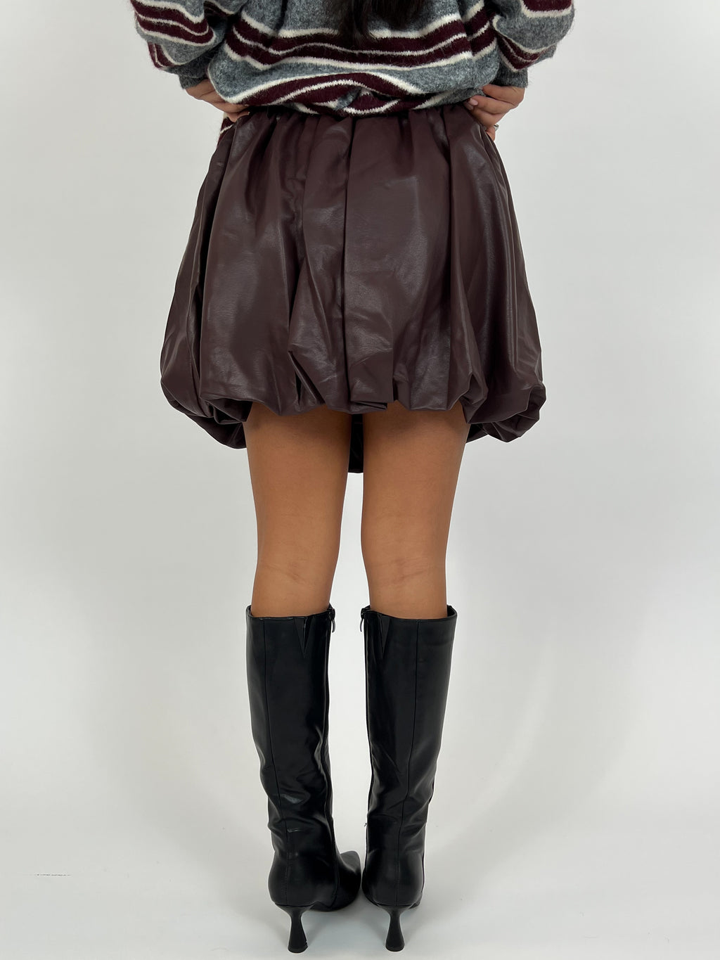 LEATHER PUFFY SKIRT BORDEAUX