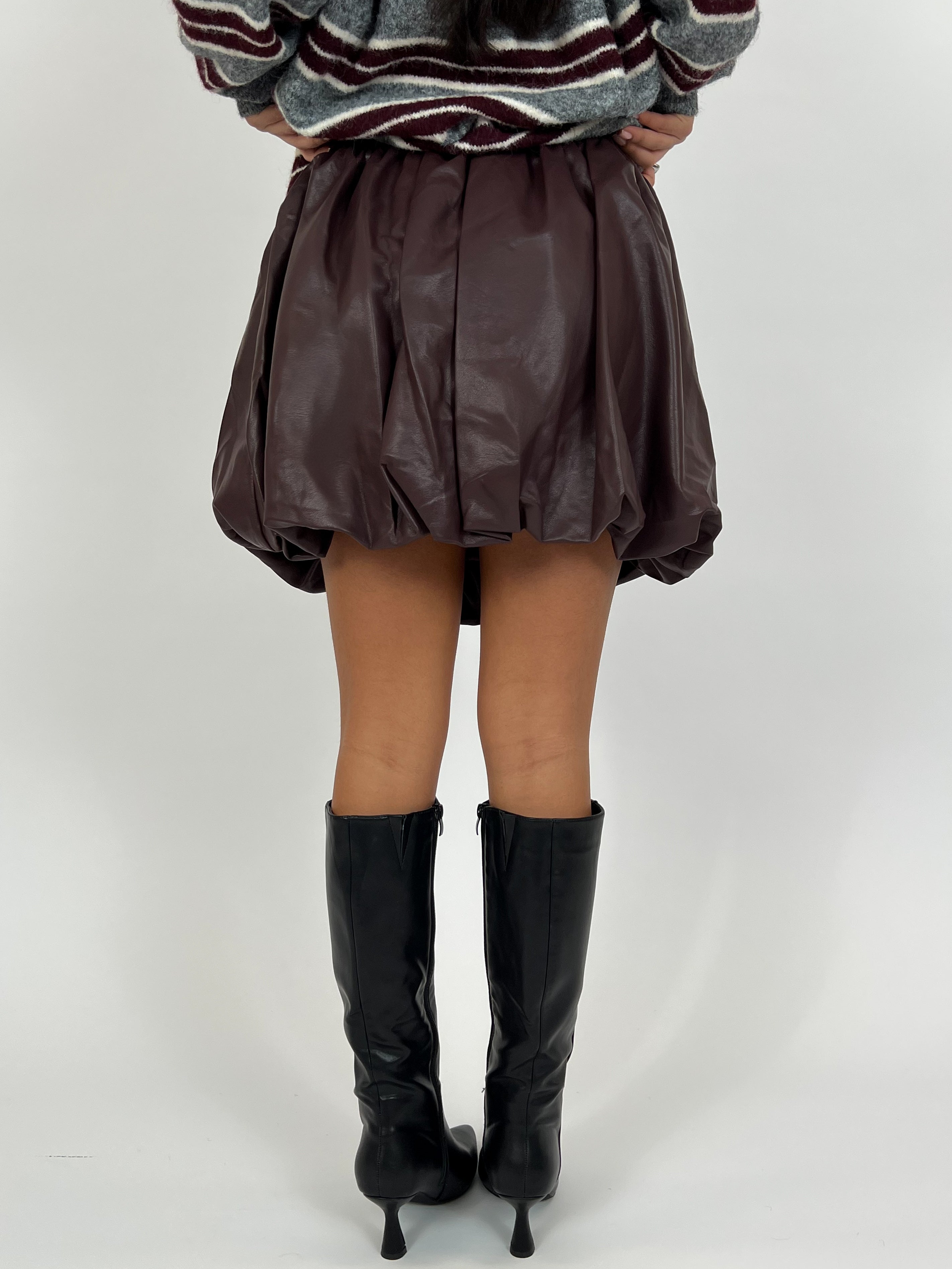 LEATHER PUFFY SKIRT BORDEAUX