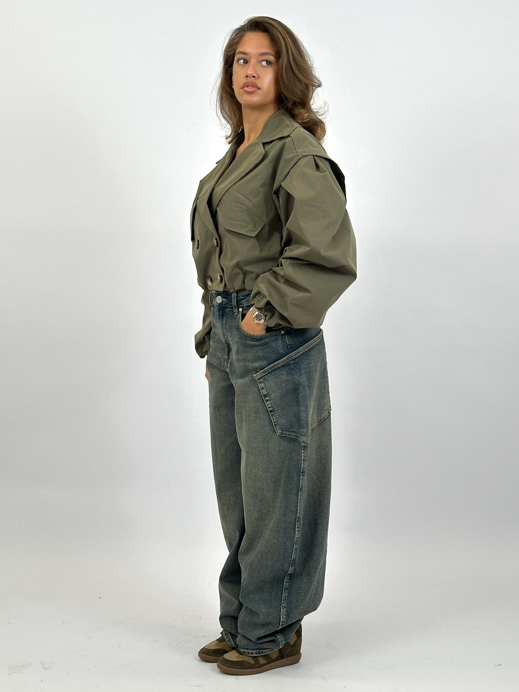 CROPPED PUFFY TRENCH ARMY