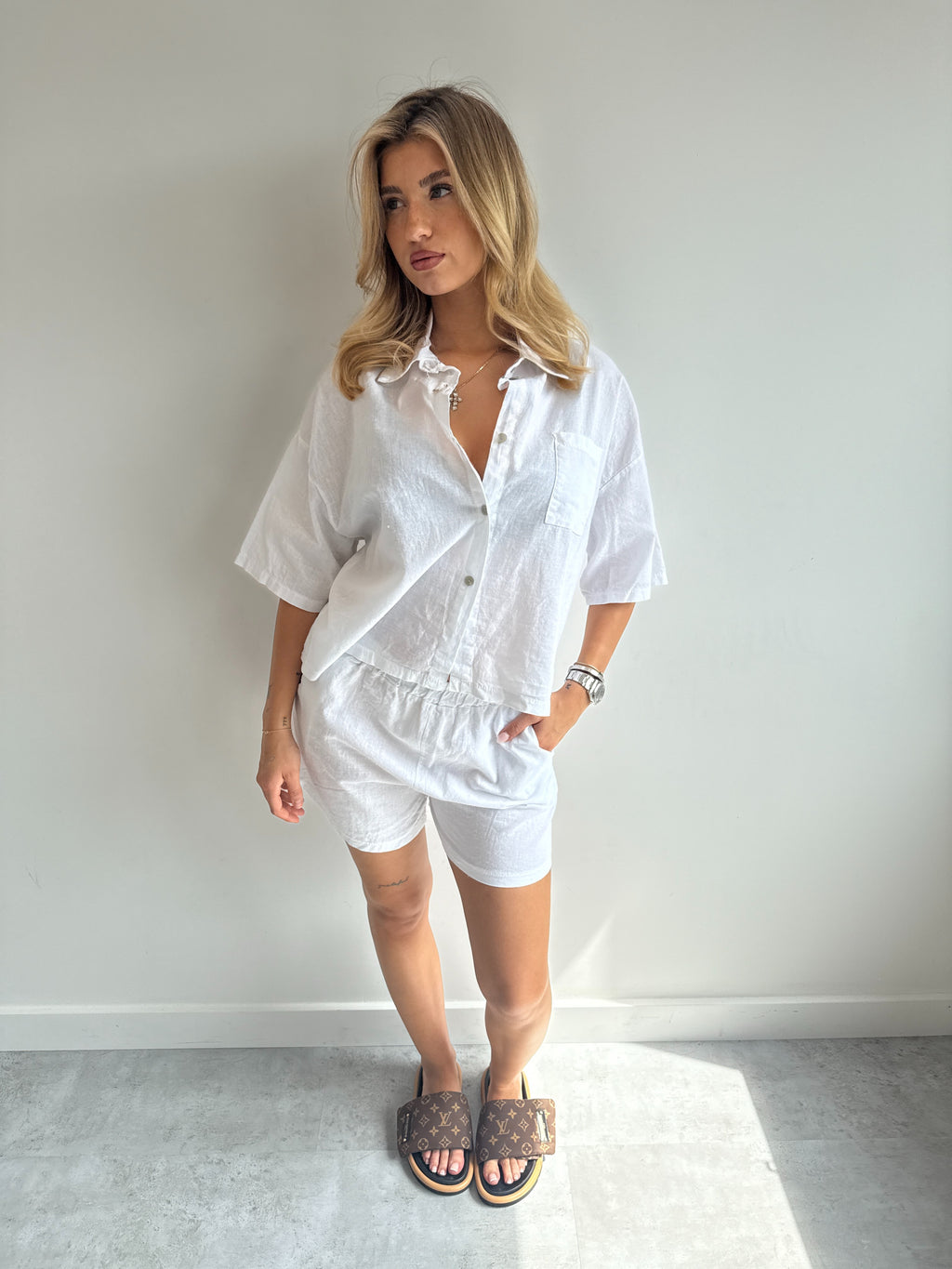 SHORT LINEN SET WHITE