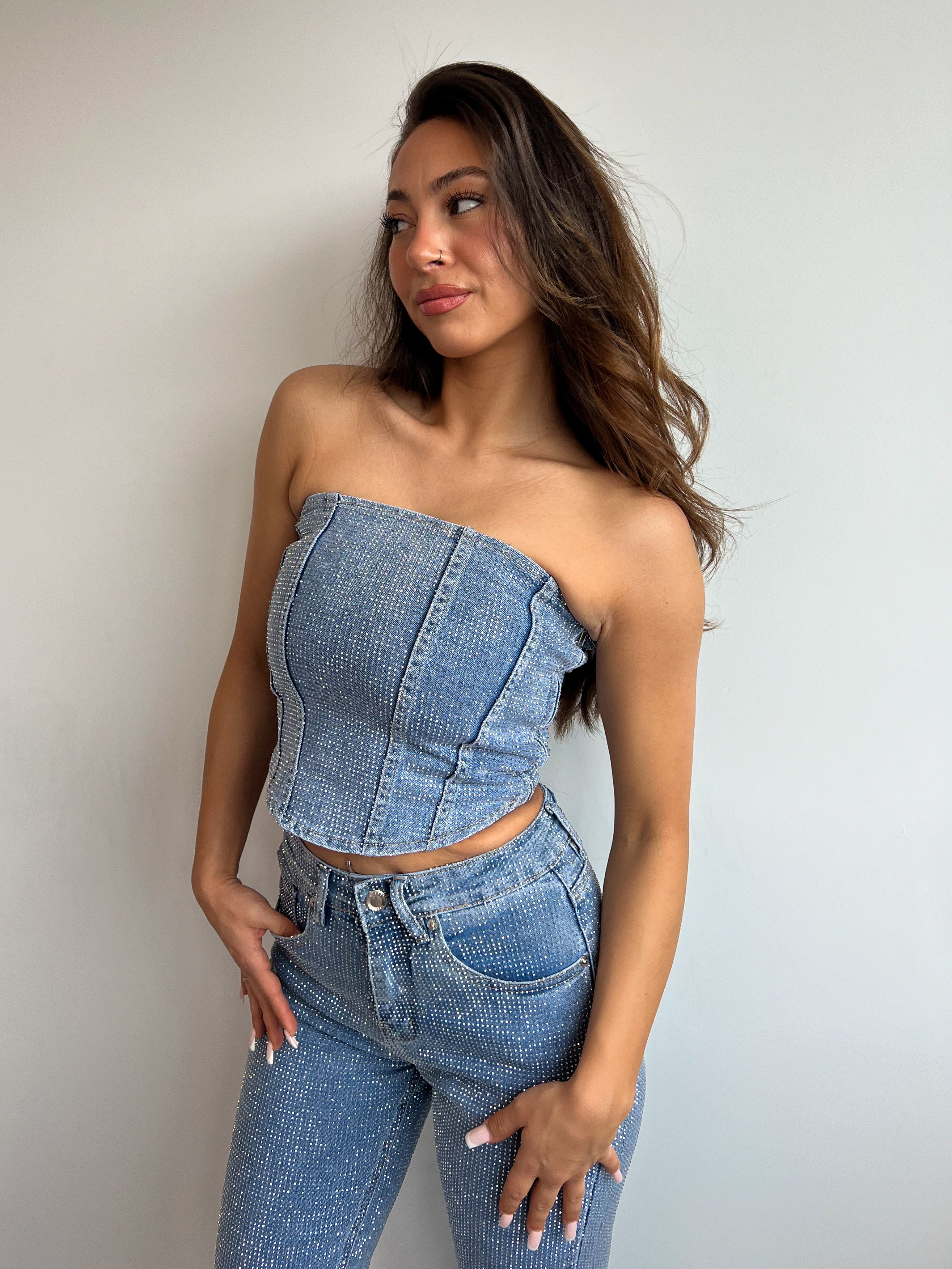 VOLLSTÄNDIG STRASS-KORSETT BLAU