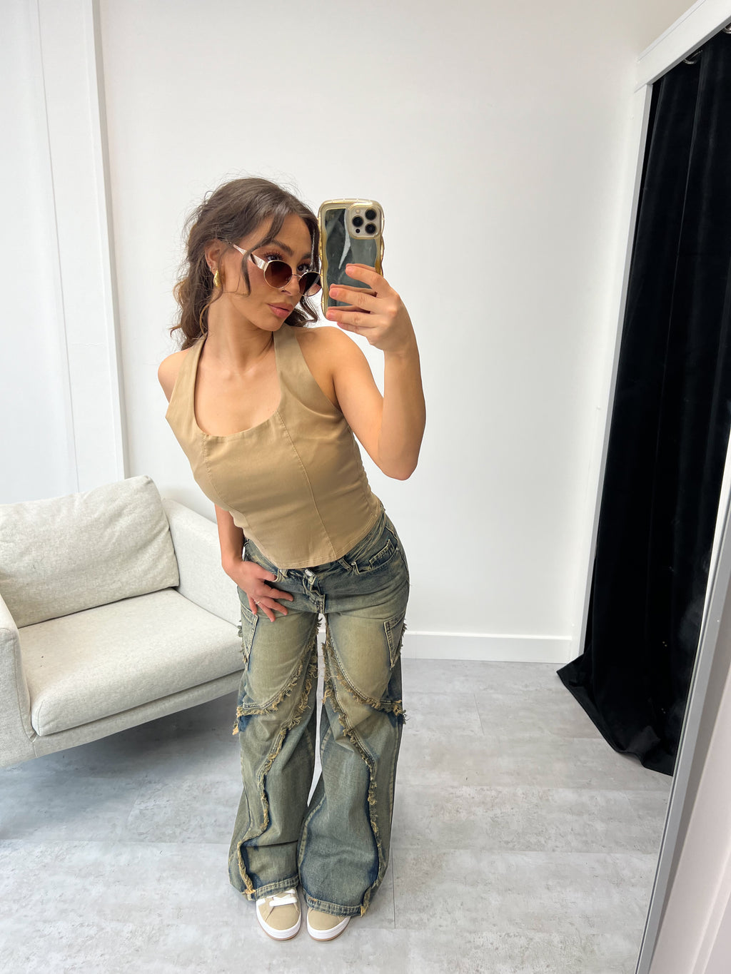 HALTER OPEN BACK TOP CAMEL