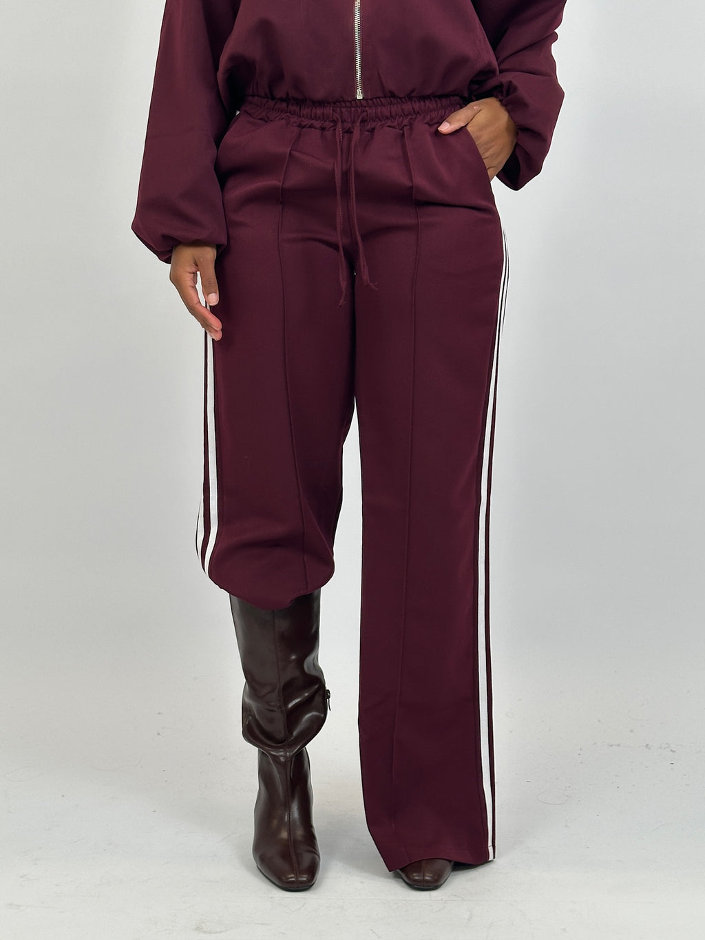 STRIPED PANTALON JOGGER BORDEAUX