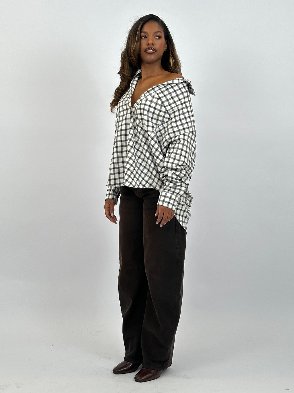 CHECKERED SHIRT WHITE/BROWN