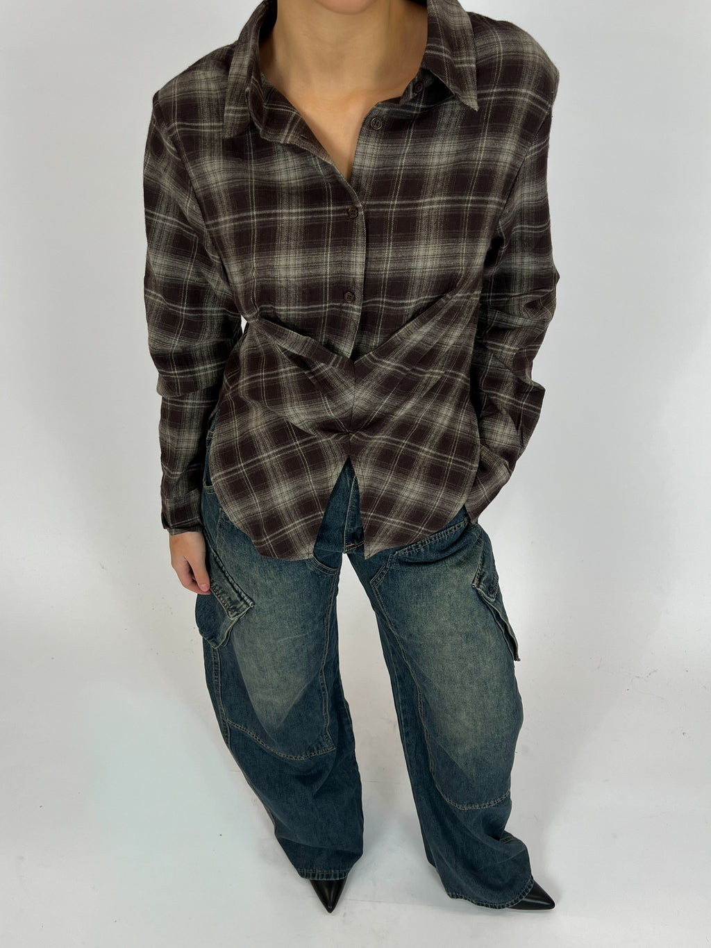 SNATCHED CHECK BLOUSE BROWN