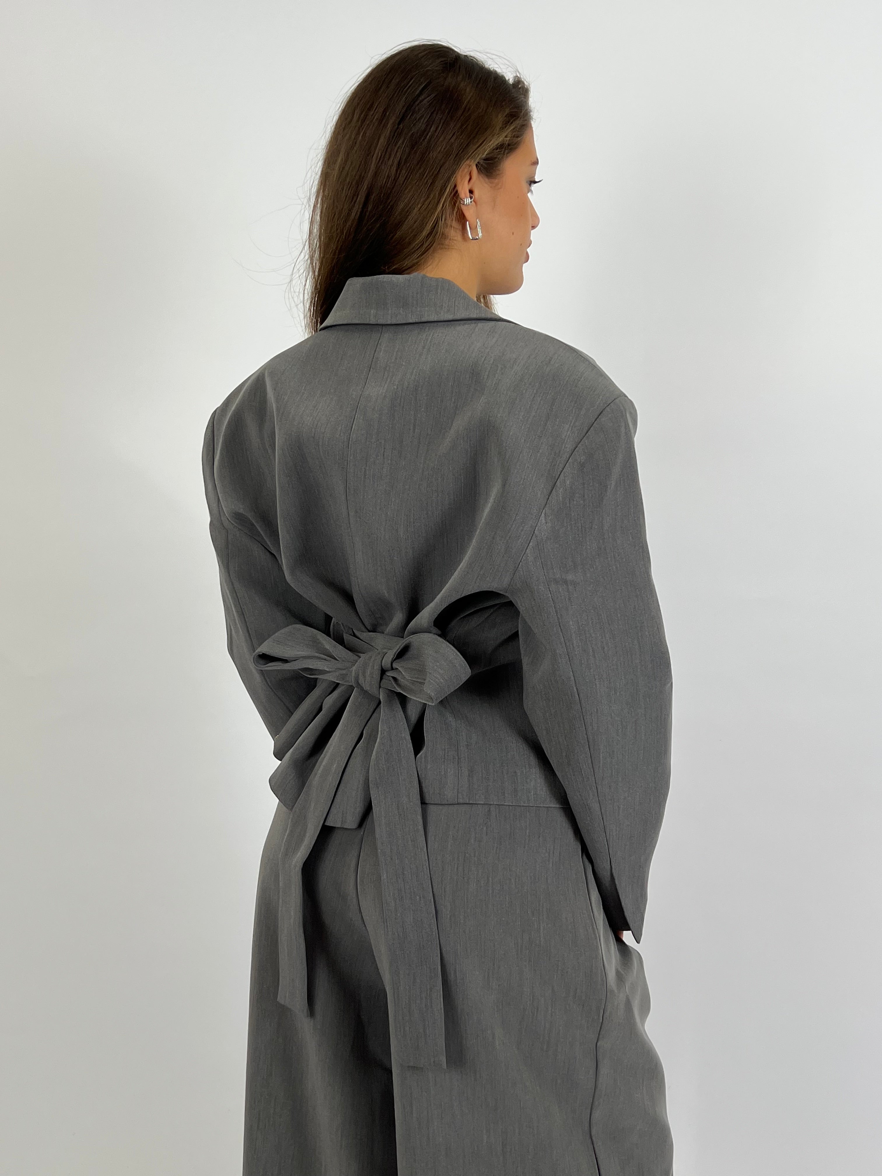 PREMIUM BELTED BLAZER GREY