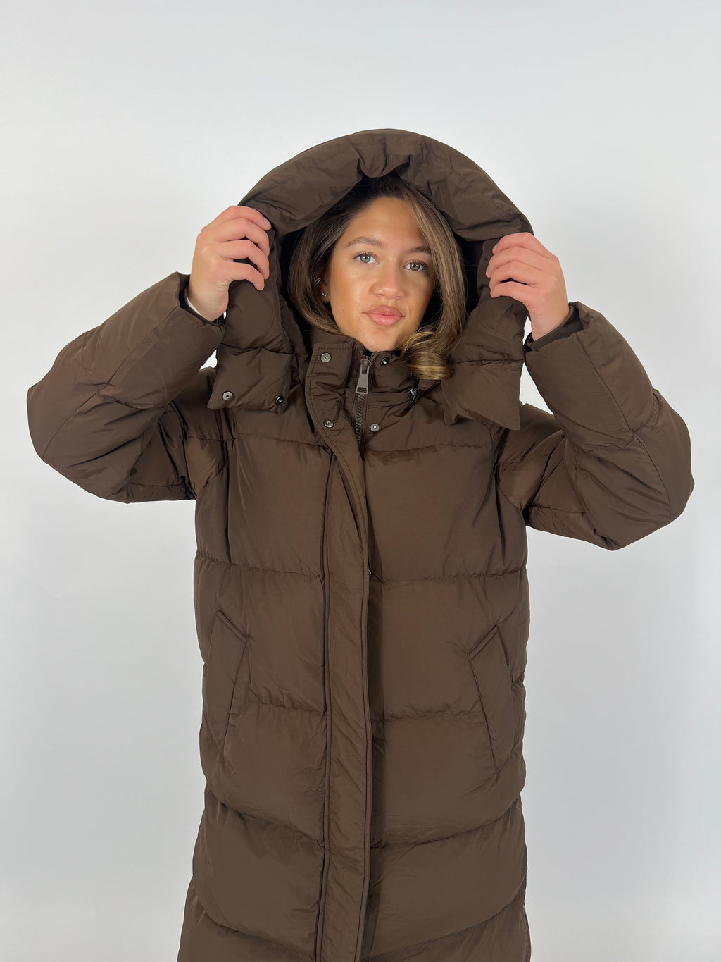LONG ZIPPER PUFFER COAT CHOCO 7580