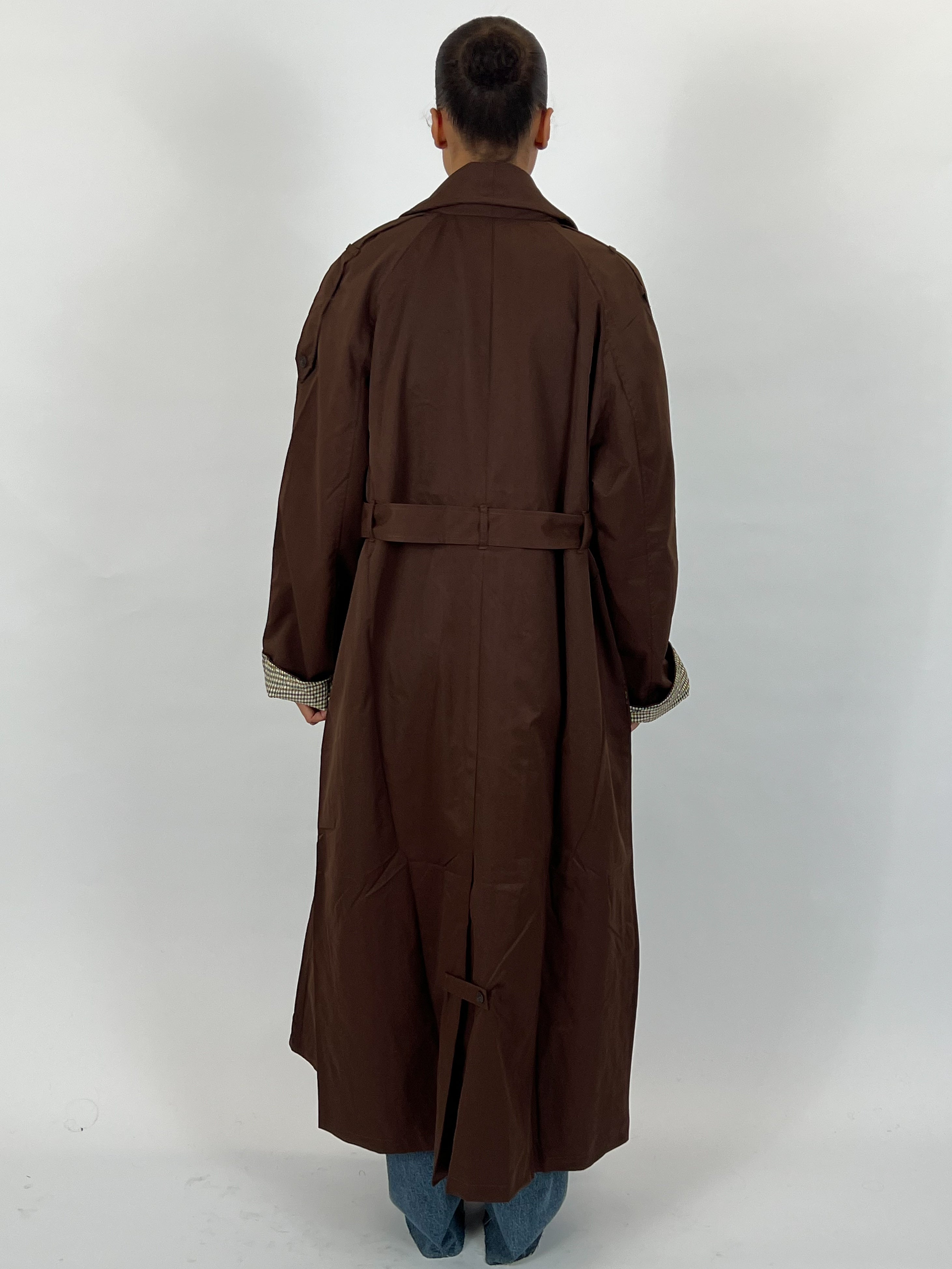 CHECHERED MAXI TRENCH COAT CHOCO