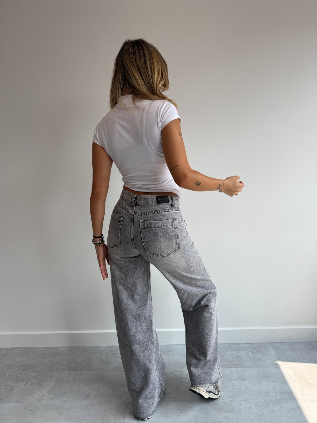 DOUBLE WAIST STRIPE JEANS GREY