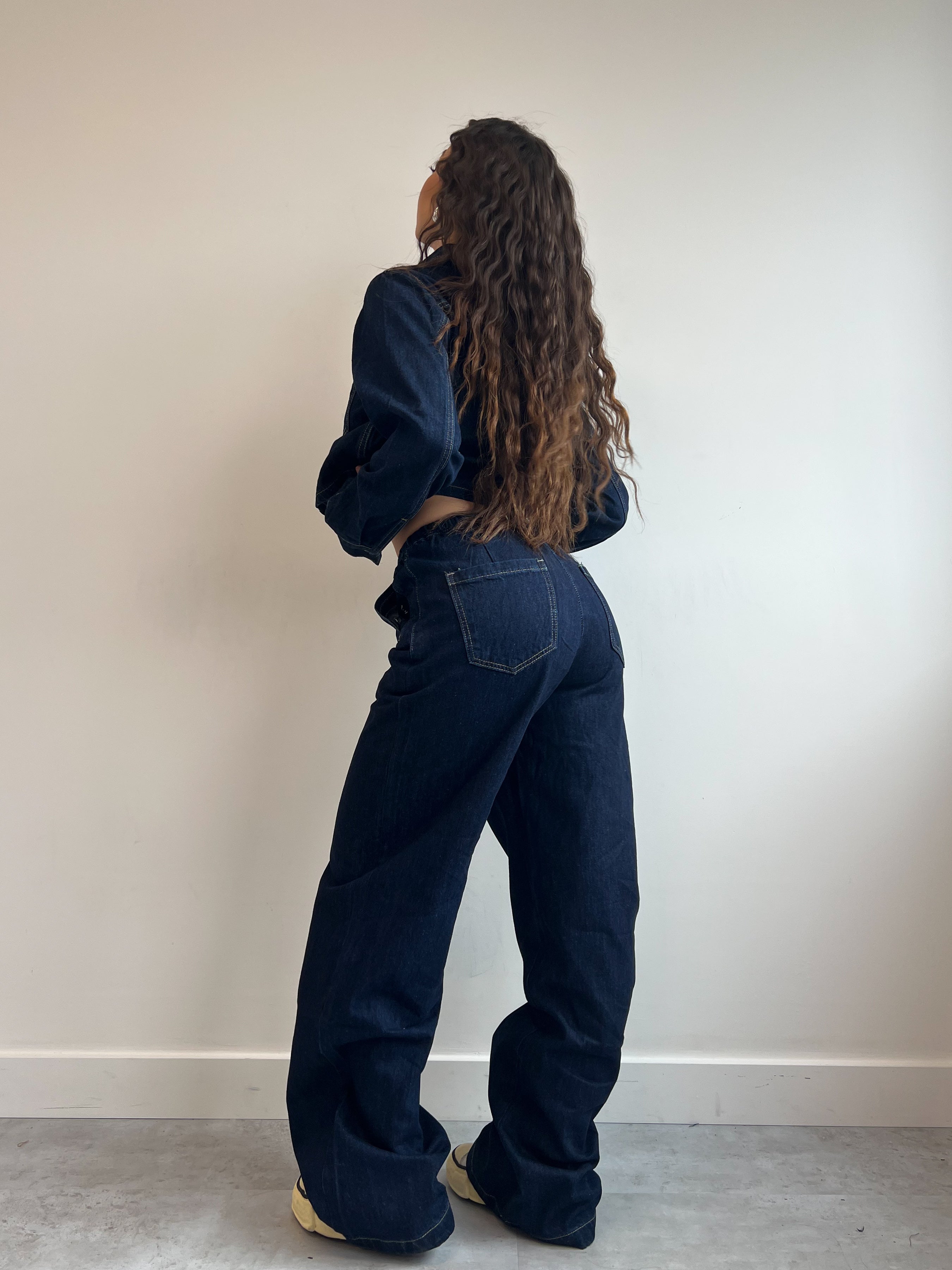 DENIM CROP JACKET DARK BLUE