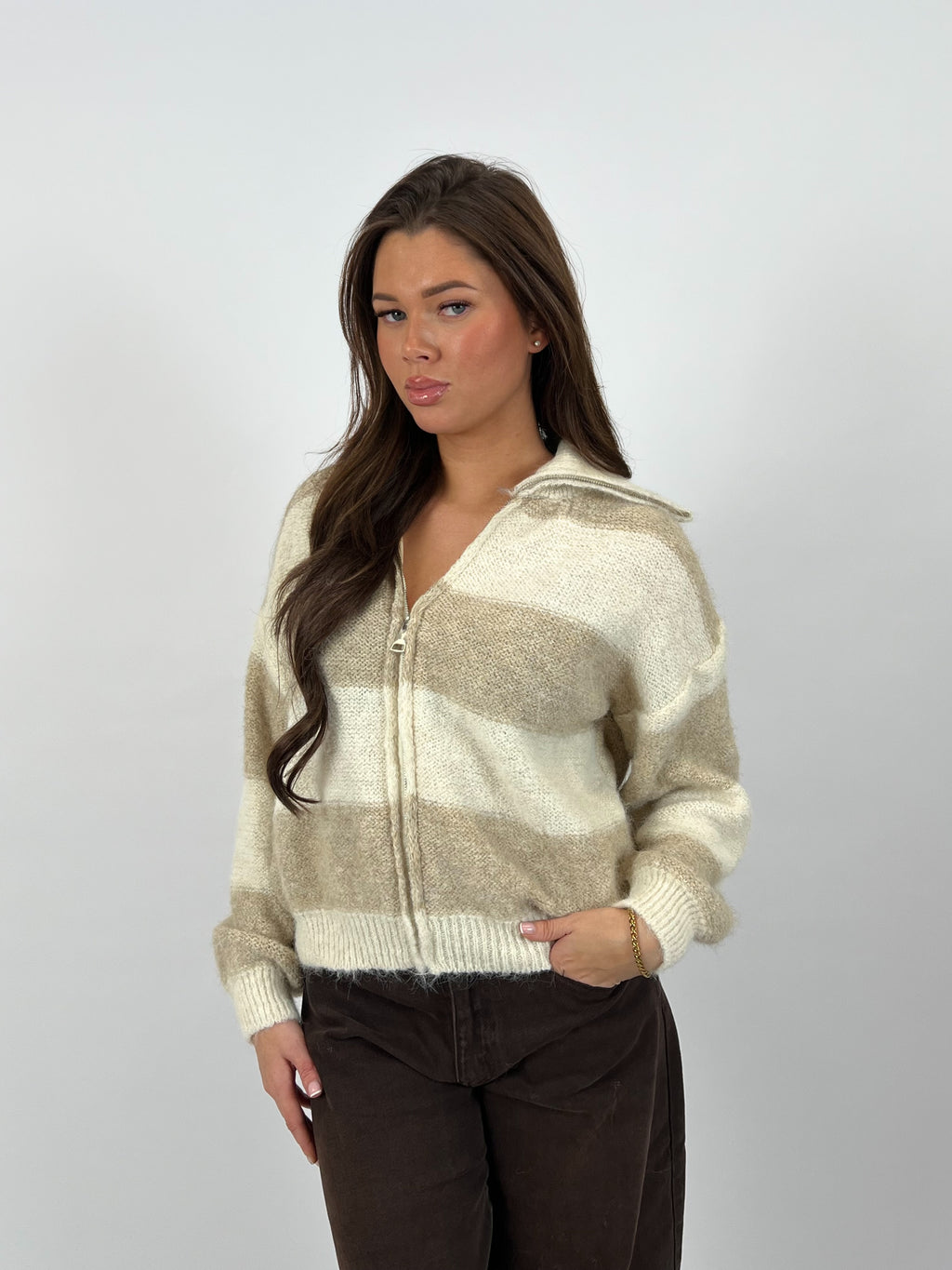 ZIP KNIT TAUPE/BEIGE