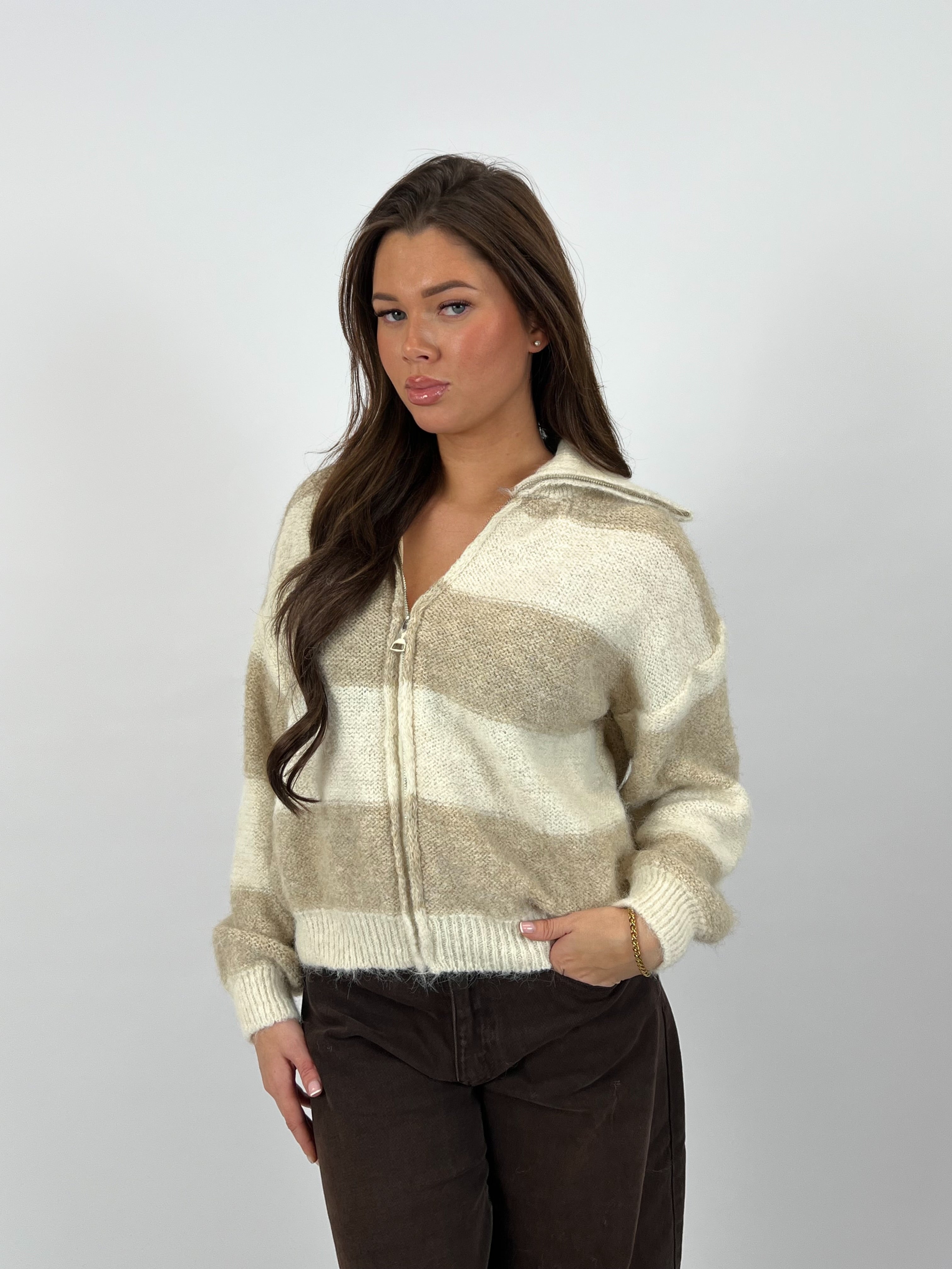 ZIP KNIT TAUPE/BEIGE