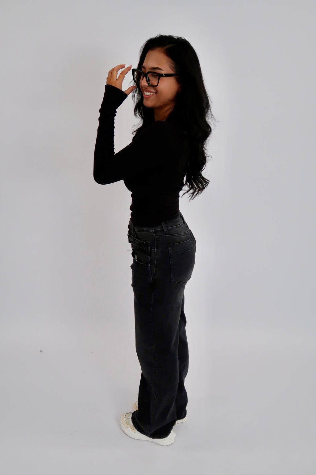 DOUBLE WAIST STRETCH JEANS BLACK WASH