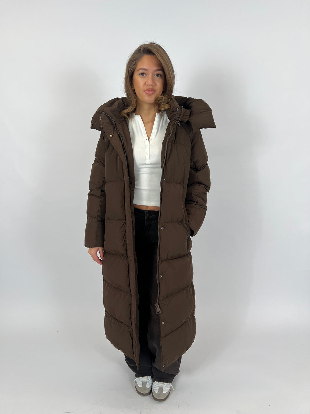 LONG ZIPPER PUFFER COAT CHOCO 7580