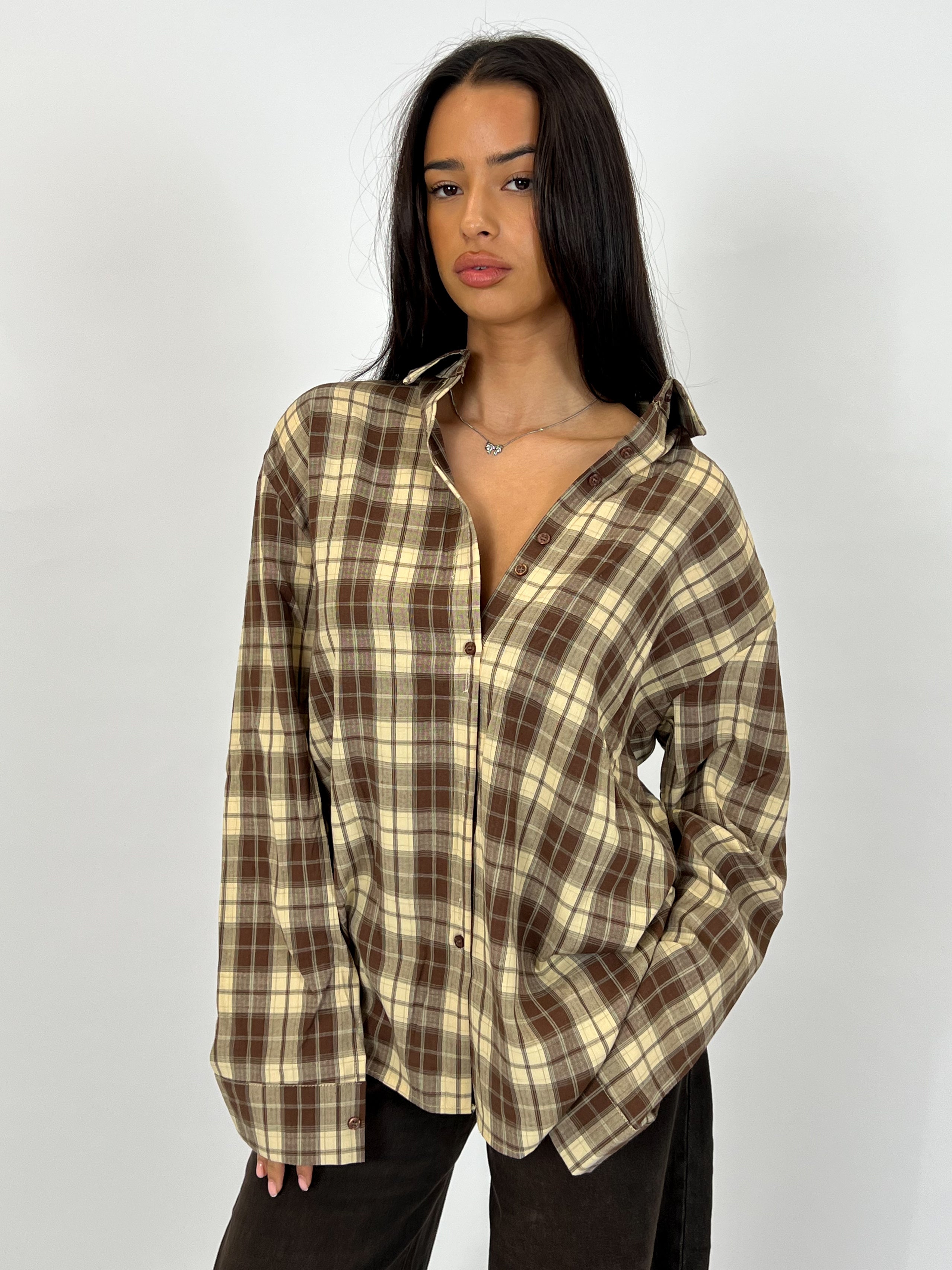 CHECK BLOUSE BEIGE/BROWN