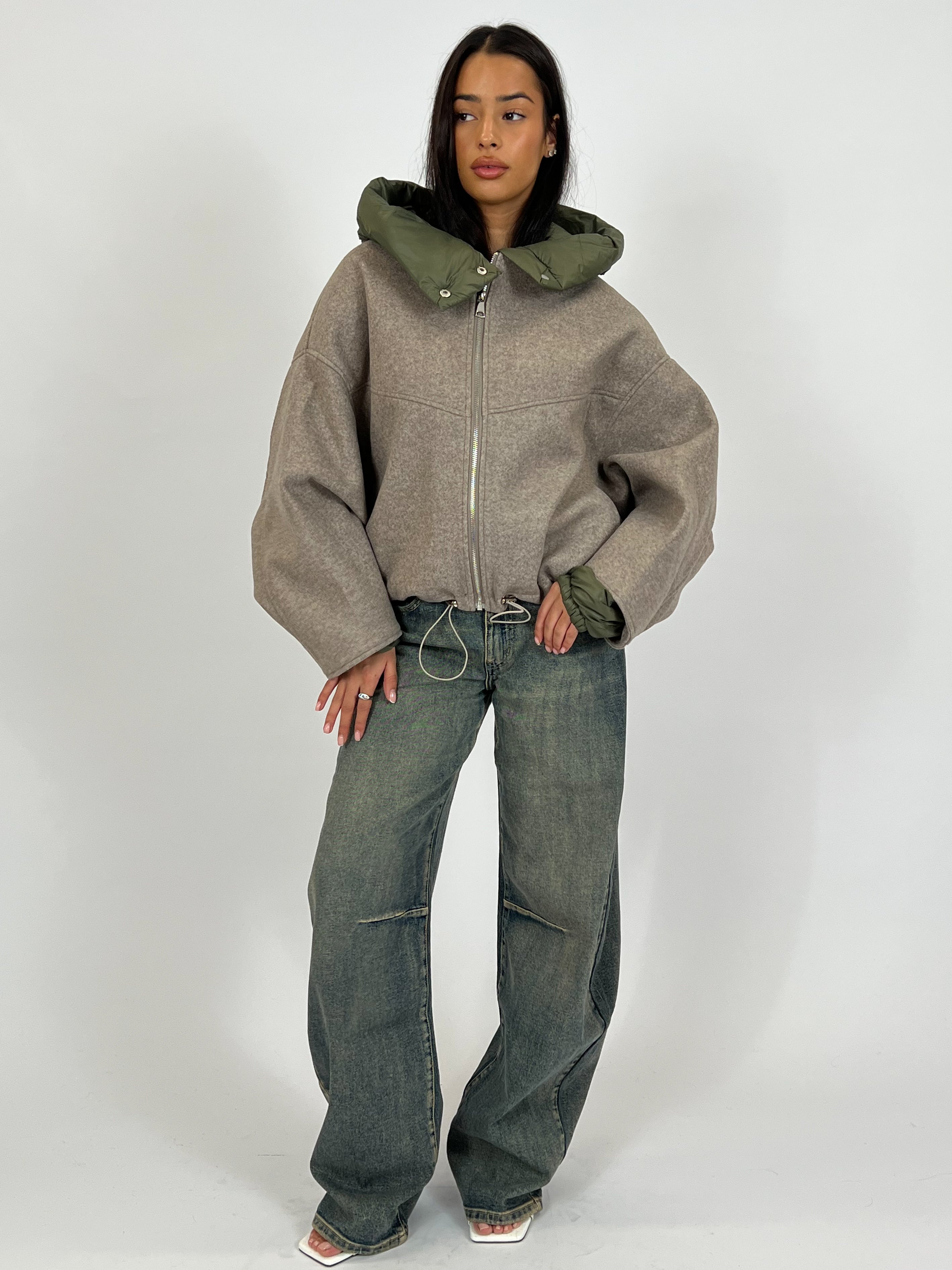 DINA PUFFER TAUPE/GREEN