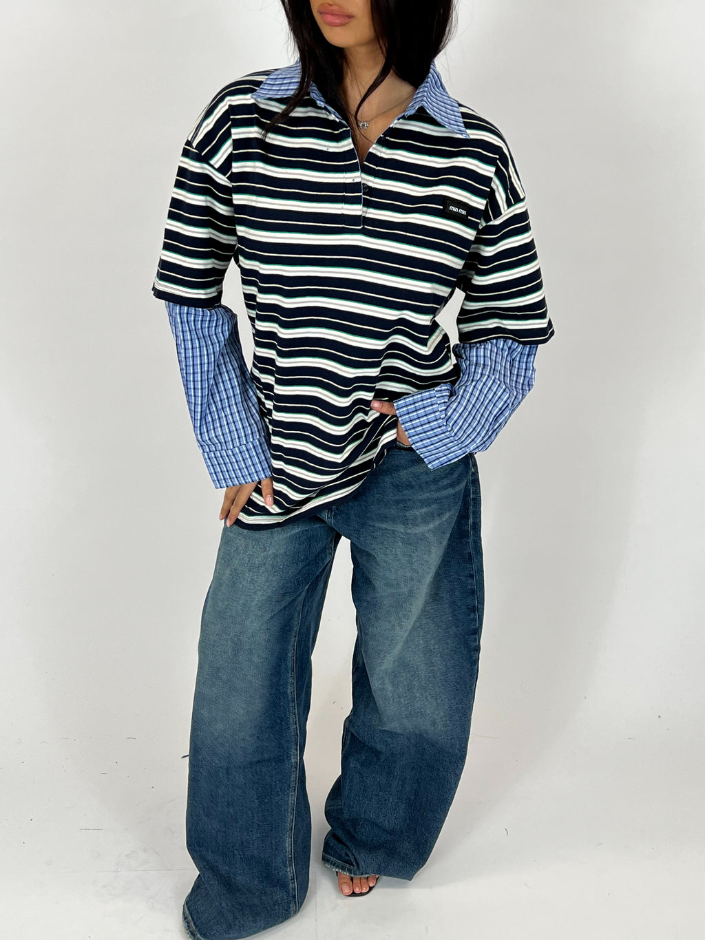 MIMI INSPIRED SHIRT LONGSLEEVE NAVY/CHECKS