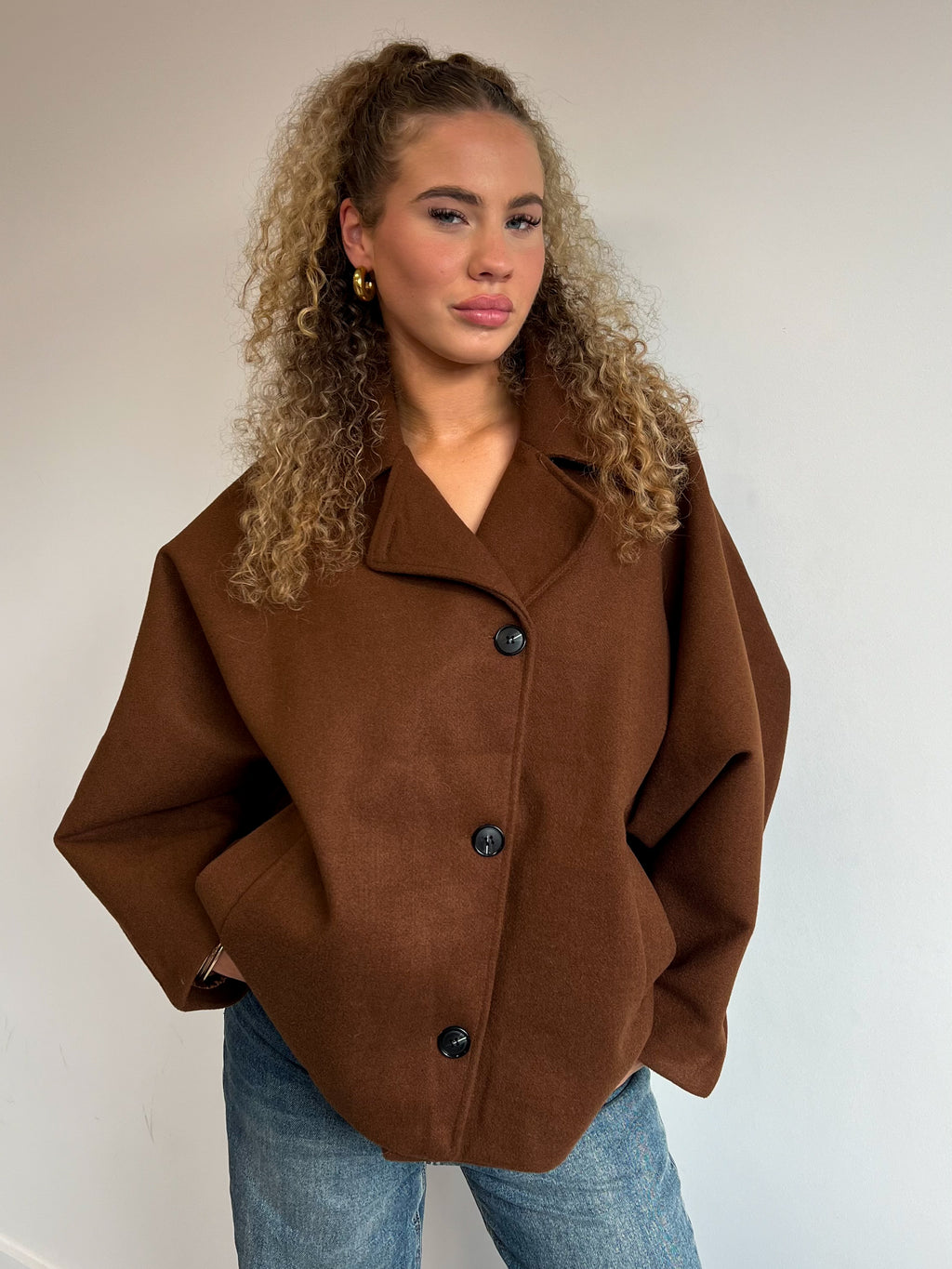 BUTTON LOOSE FIT COAT BROWN